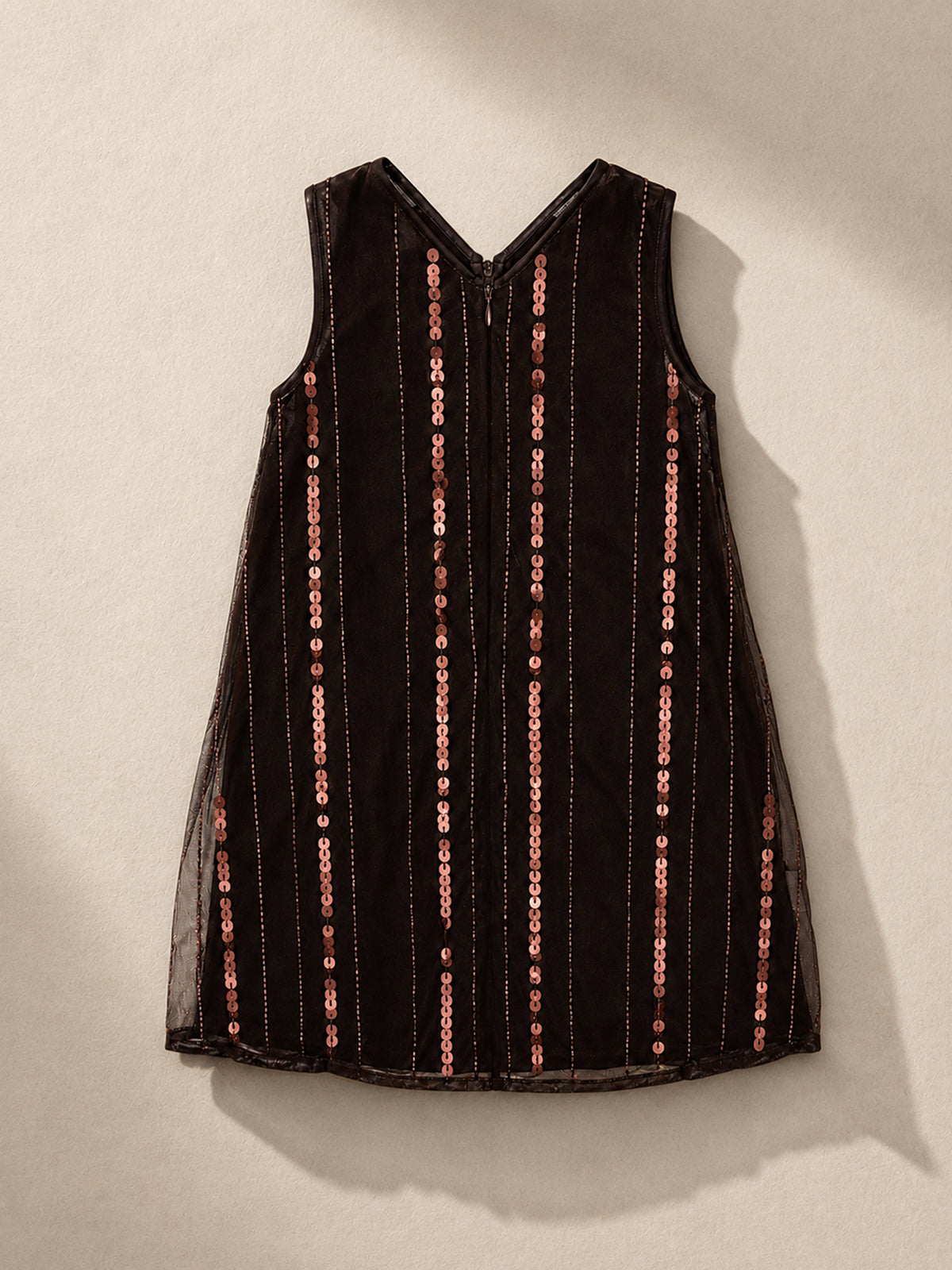 Brown Sequin Embellished Floral Shift Party Dress