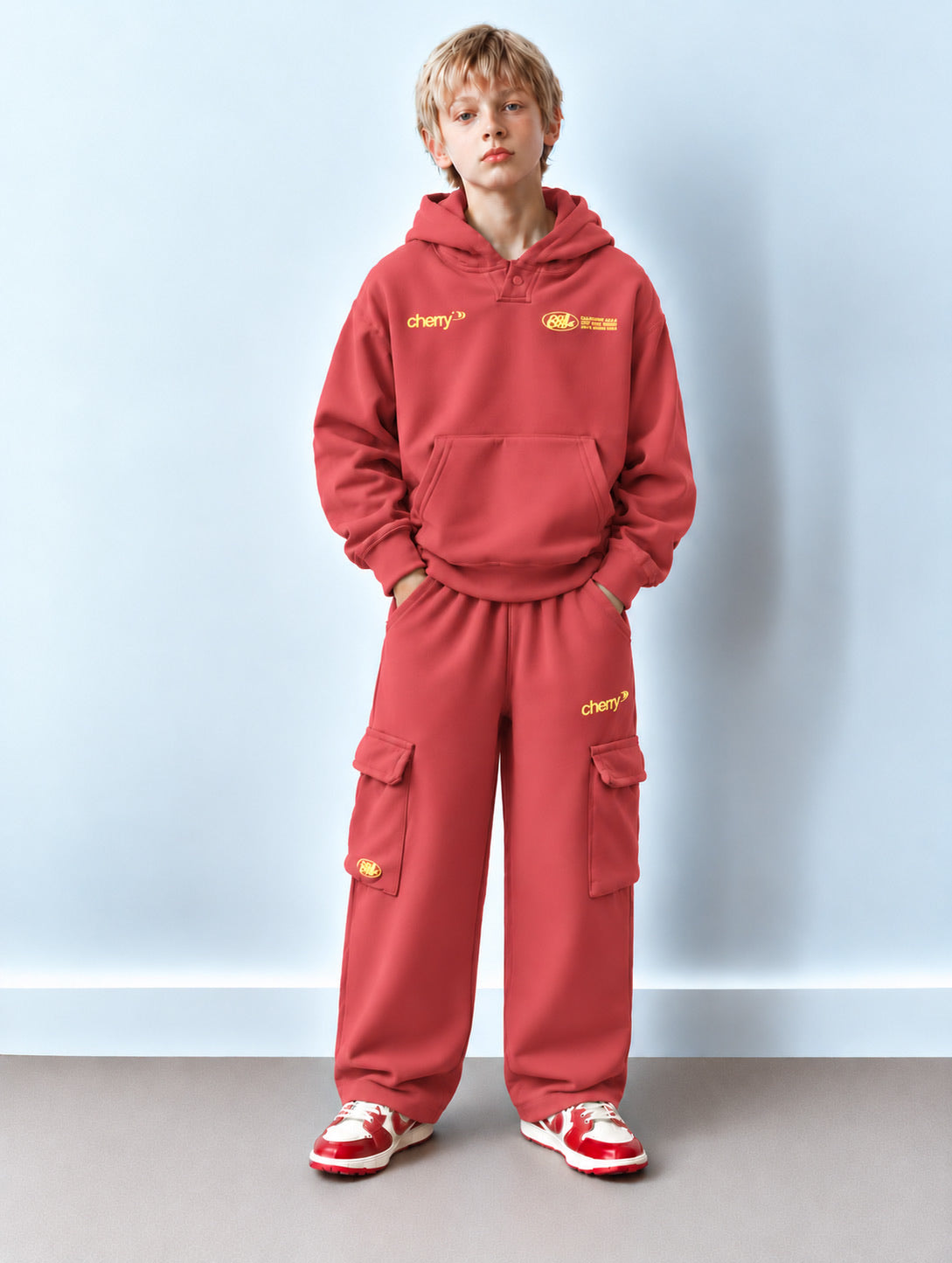 Kids Unisex Pink Graphic Hoodie & Cargo Jogger Set