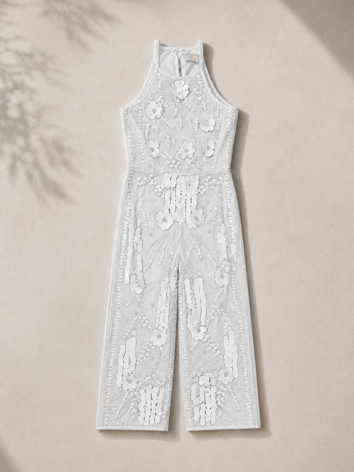 Girls White Sequins Embellished Party Jumpsuit