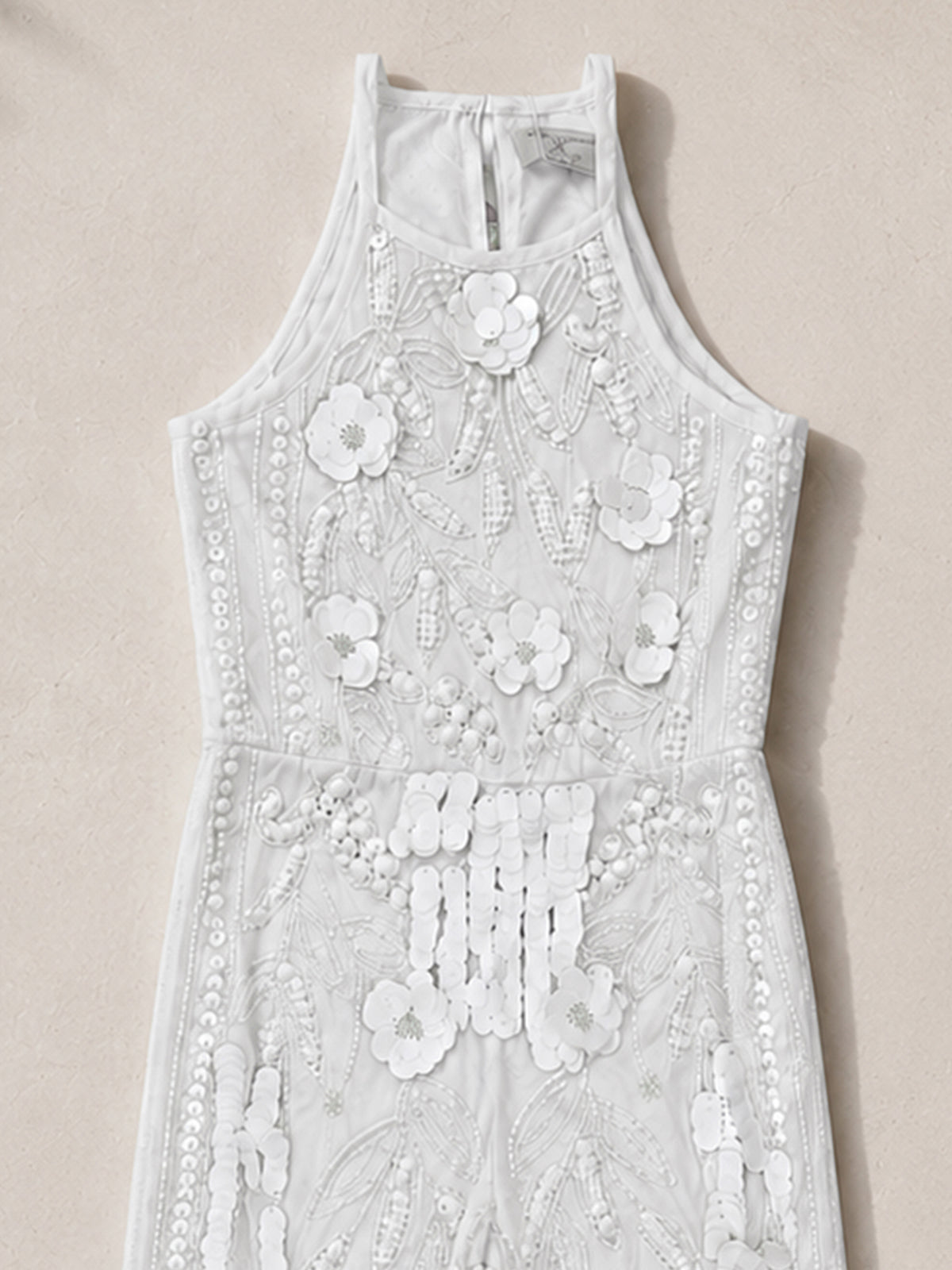 Girls White Sequins Embellished Party Jumpsuit
