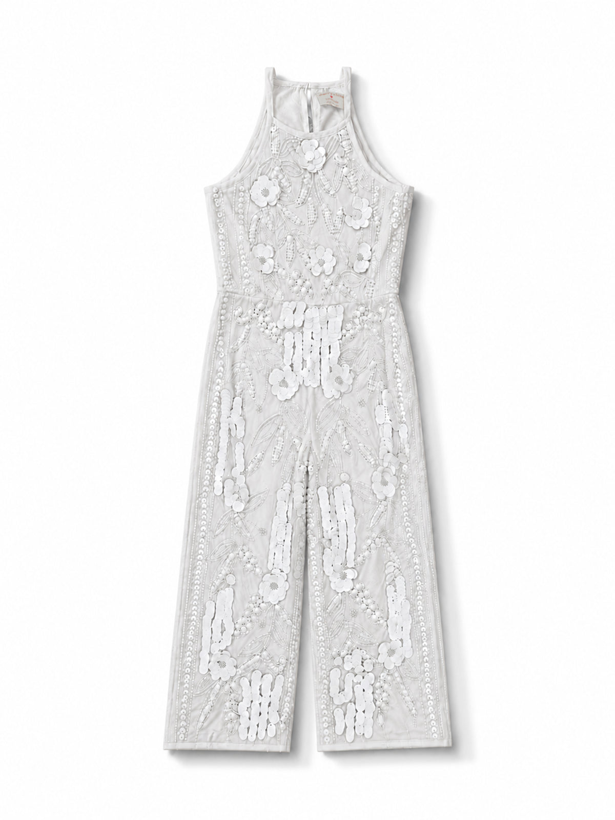 Girls White Sequins Embellished Party Jumpsuit