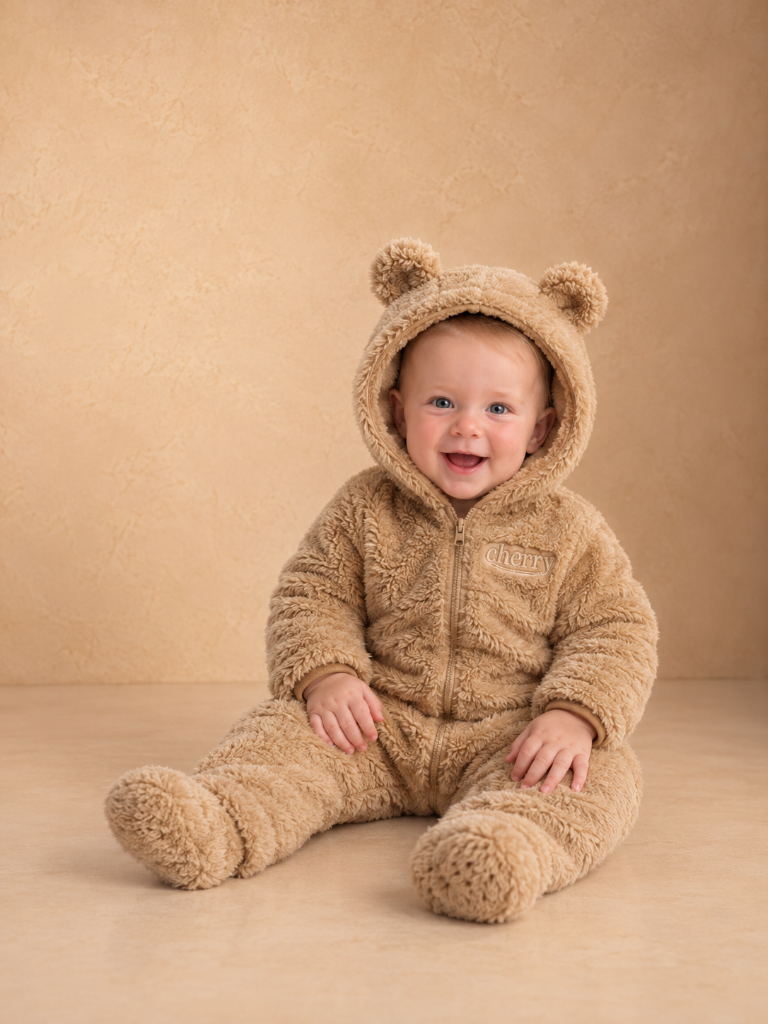 Unisex Kids Off White Bear Teddy Fleece Winter Romper