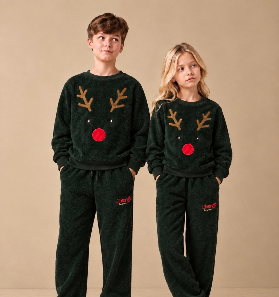 Unisex Kids Reindeer Fleece Winter Co-ord Set
