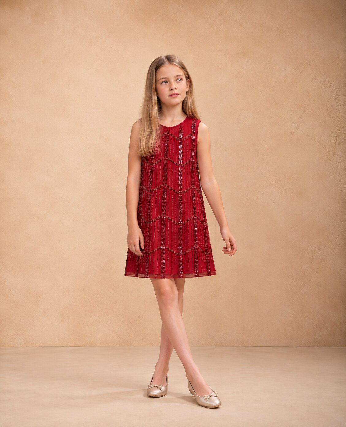 Girls Pink Sequin Embellished Party Dress