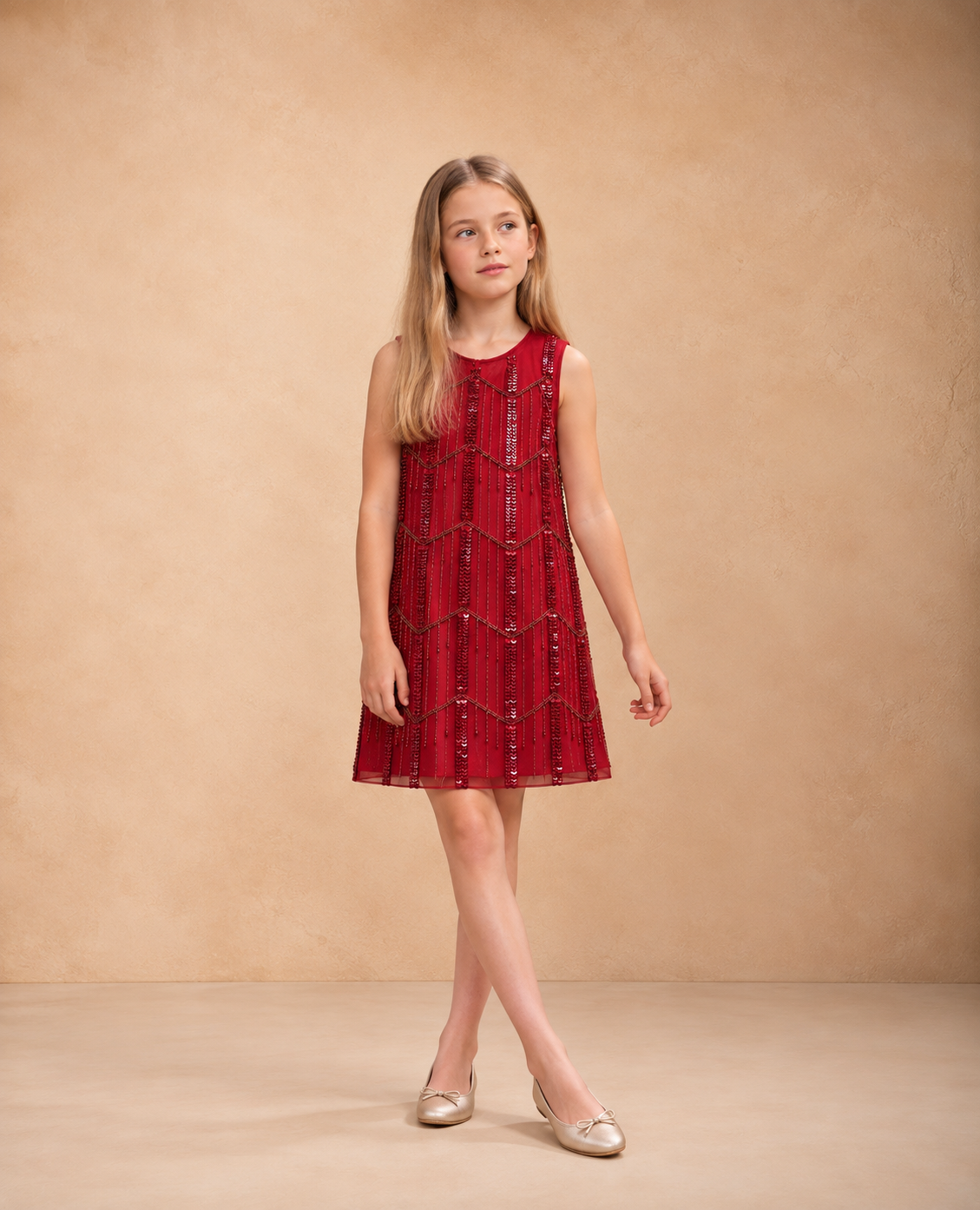 Girls Fuchsia Pink Sequin Embellished Party Wear Dress