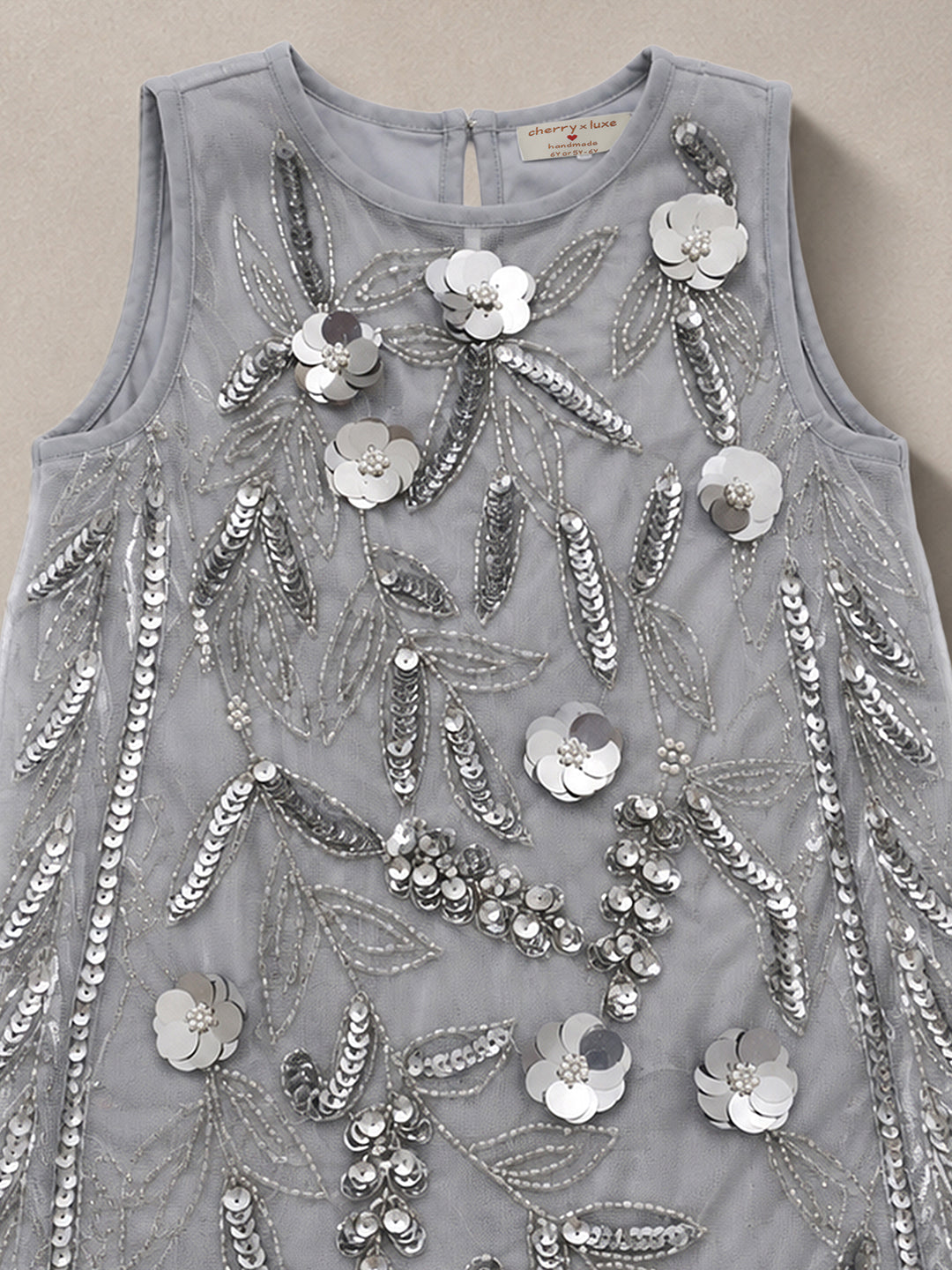 Silver Sequin Embroidered Tulle A-Line Dress