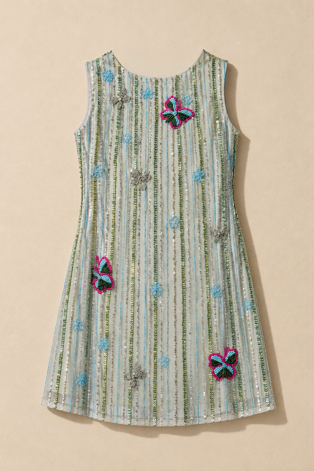 Girls Mint Butterfly Sequin A-Line Party Dress