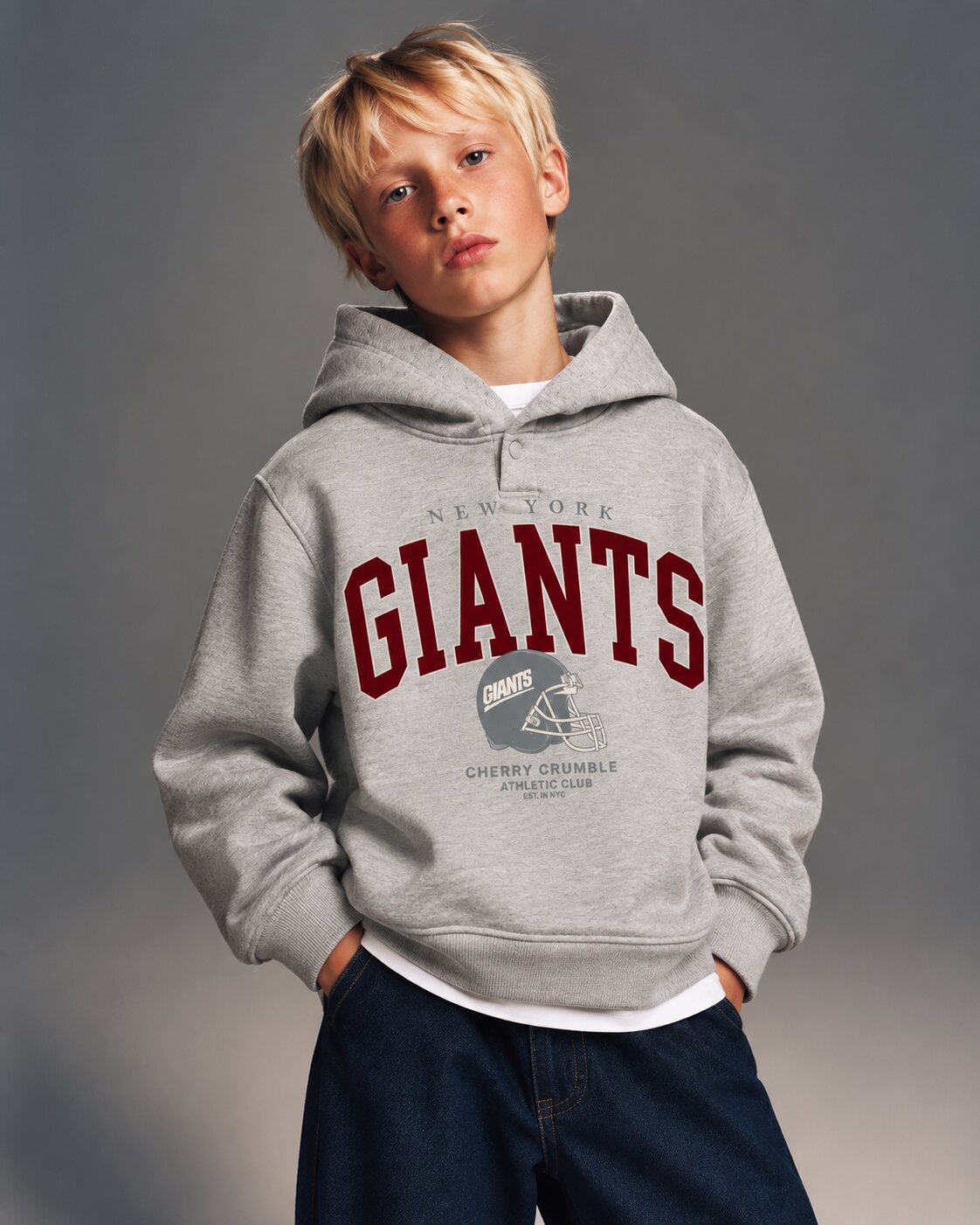 Kids Unisex Grey Typography Hooded Sweatshirt