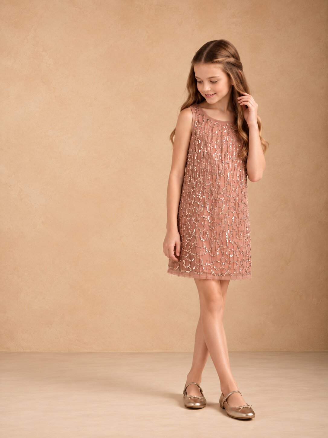Girls Baby Pink Sequin Party Dress