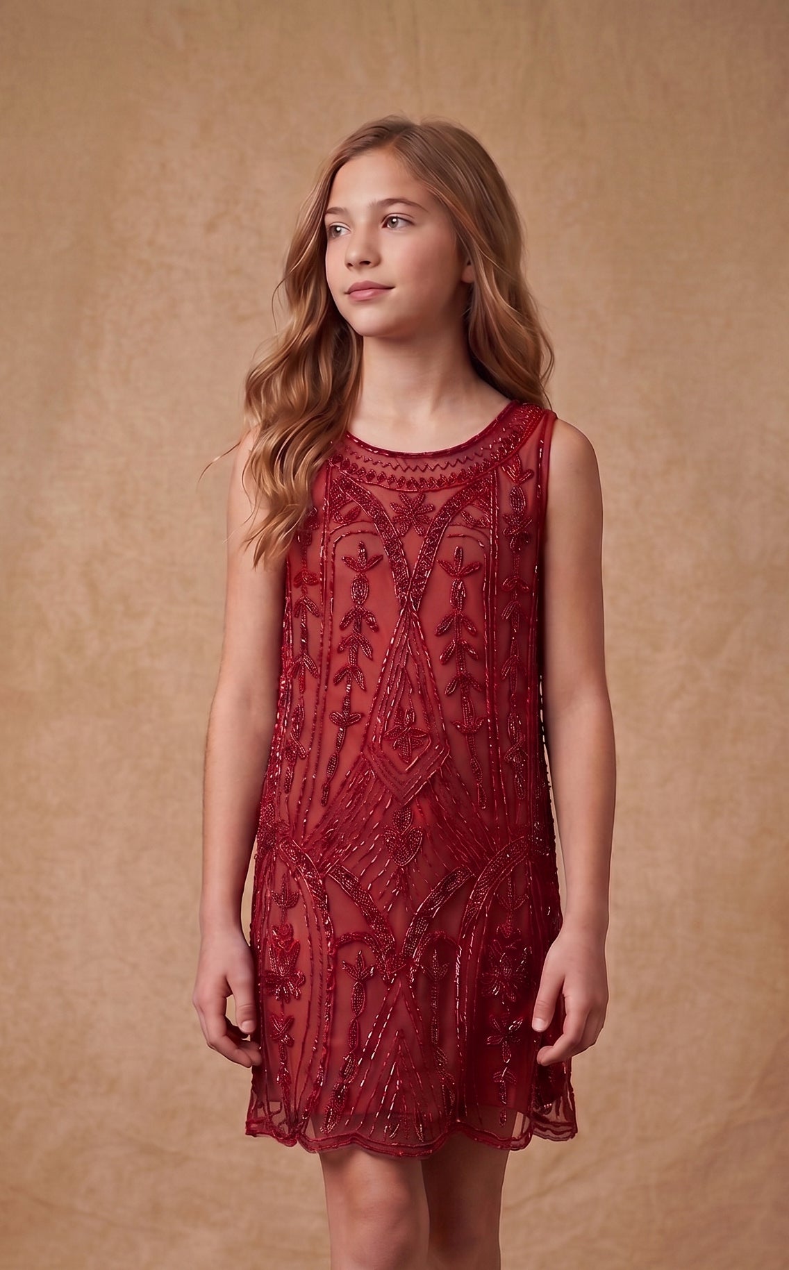 Girls Pink Beaded Embellished A-Line Party Dress