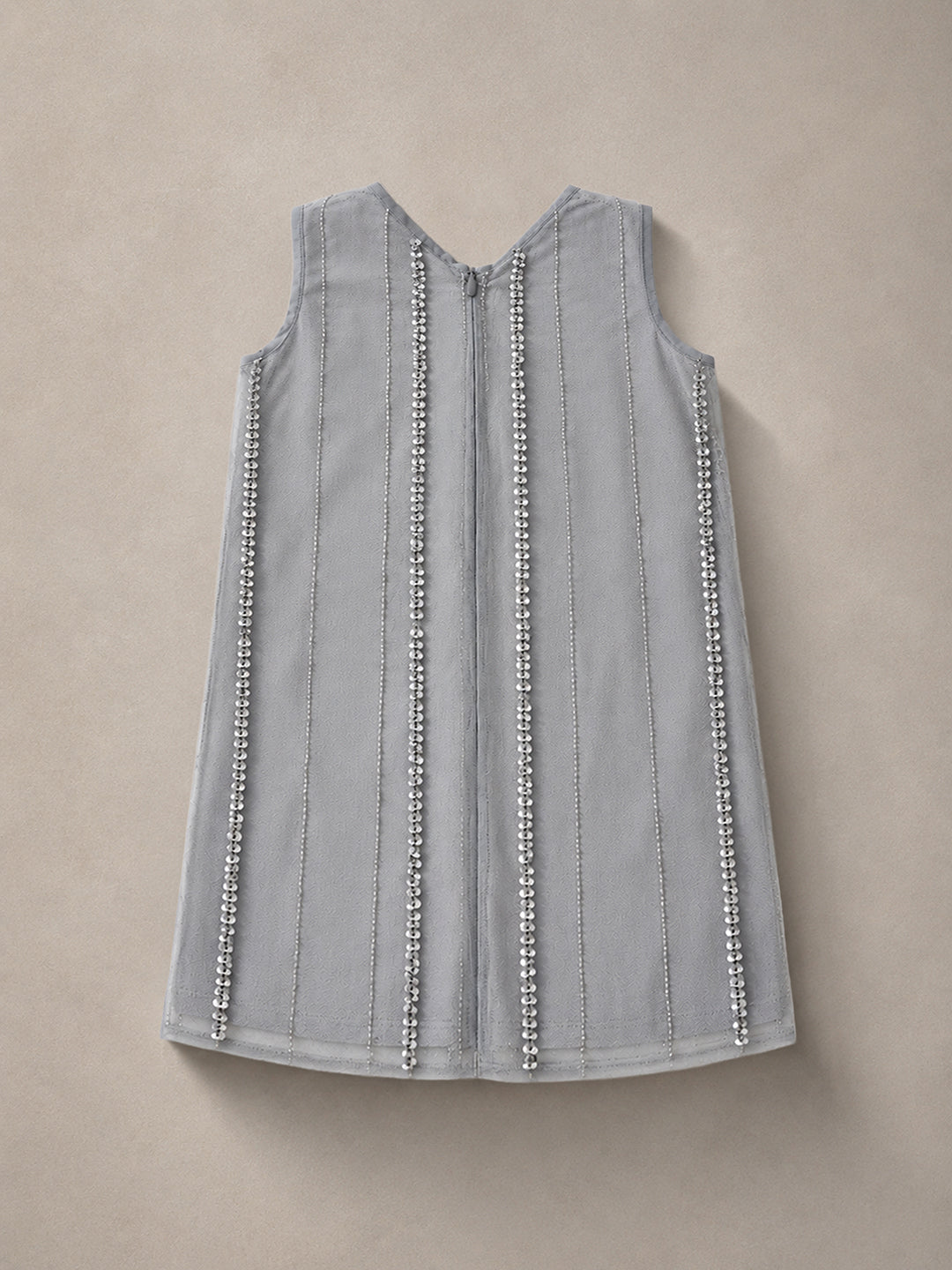 Silver Sequin Embroidered Tulle A-Line Dress