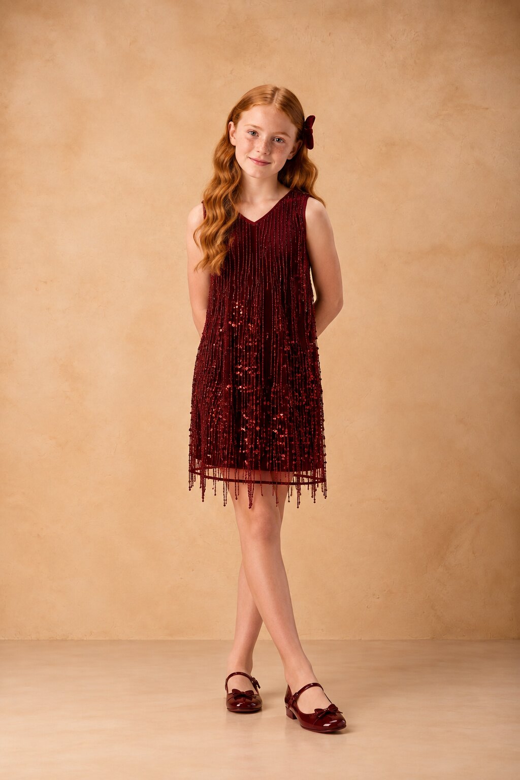 Maroon Sequin Party Dress for Girls