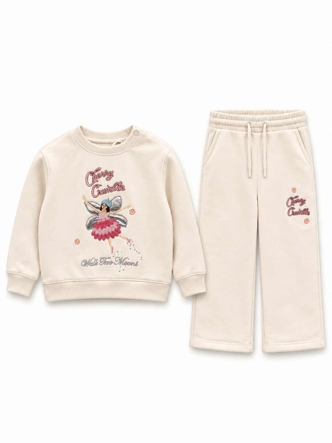 Girls Cartoon Patchwork Full-Sleeve Sweatshirt with Trousers Set