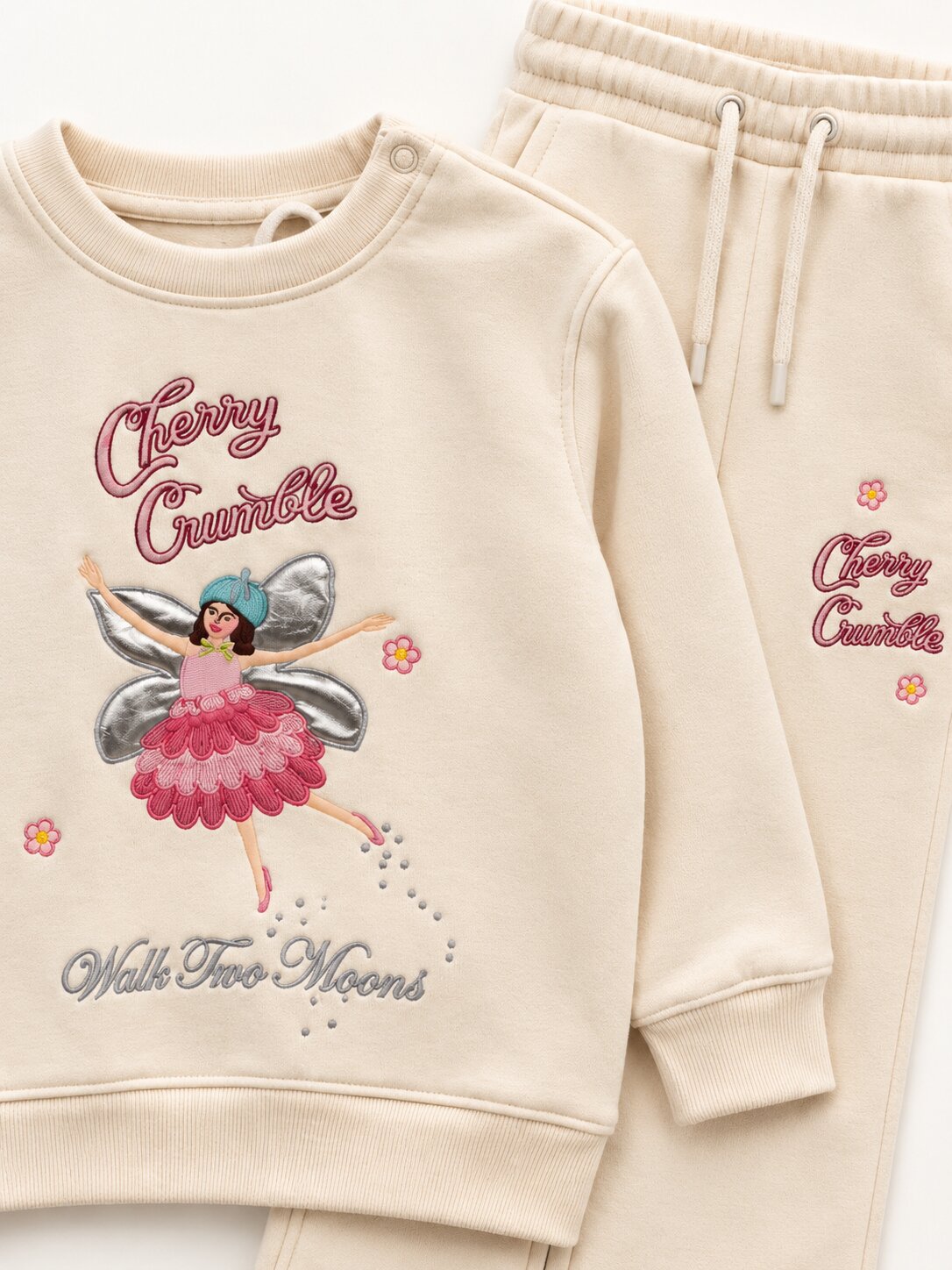 Girls Cartoon Patchwork Full-Sleeve Sweatshirt with Trousers Set