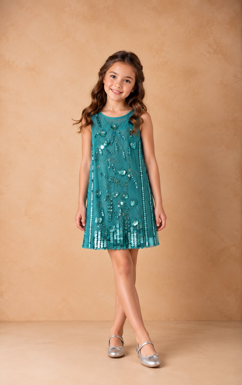 Turquoise Blue Sequin Party Dress for Girls