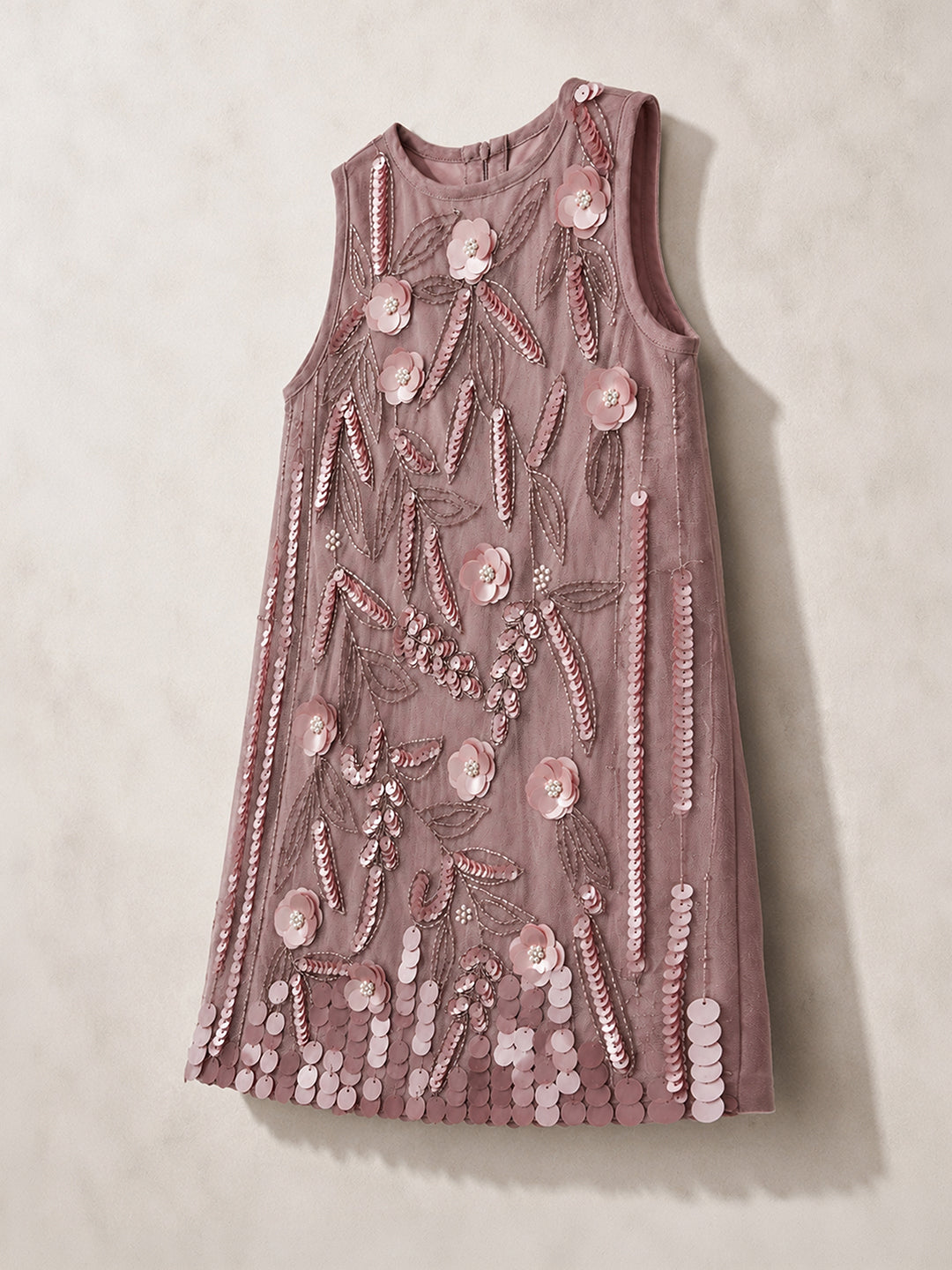Cherry Crumble Girls Beige Ethnic Motifs Solid Polyester Straight A-line Dress