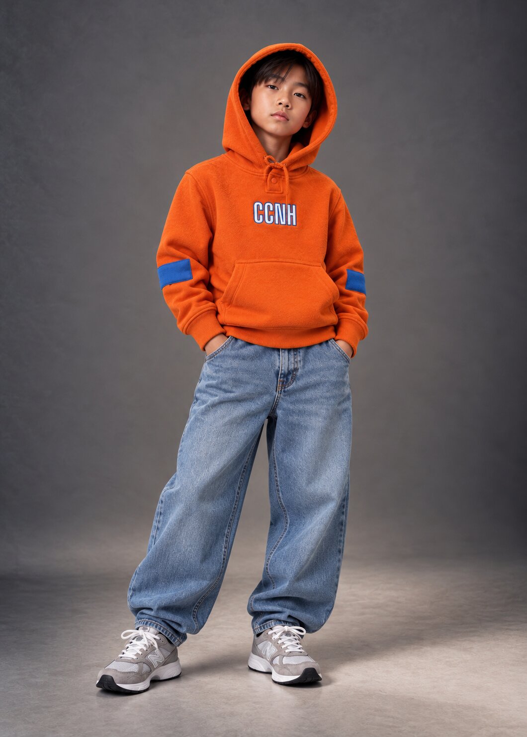 Kids Unisex Orange Solid Hooded Sweatshirt
