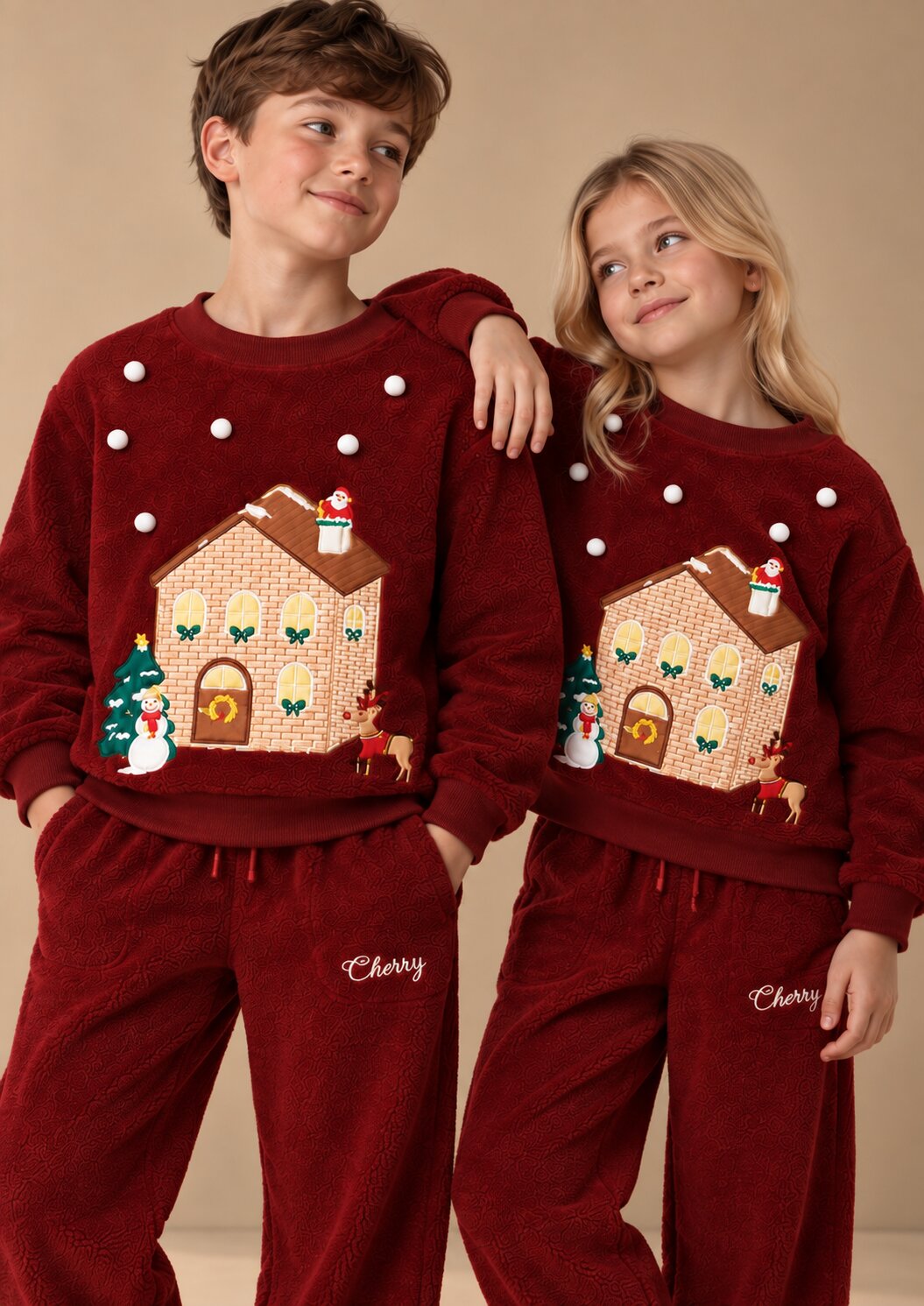 Unisex Kids Maroon Patch Work Sweatshirt with Trouser Co-Ord Set