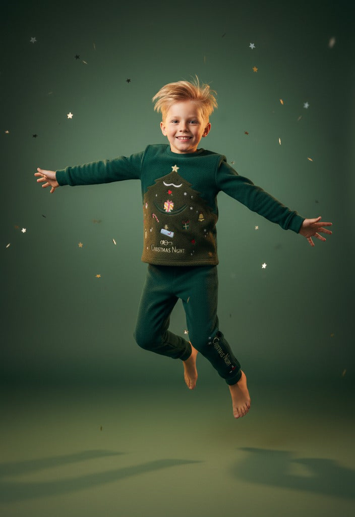 Cherry Crumble green cotton graphic night suit for kids