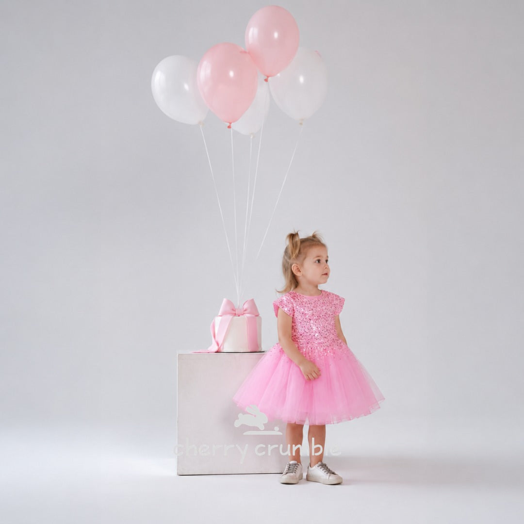 Pink Solid Playful Sequin Partywear Dress