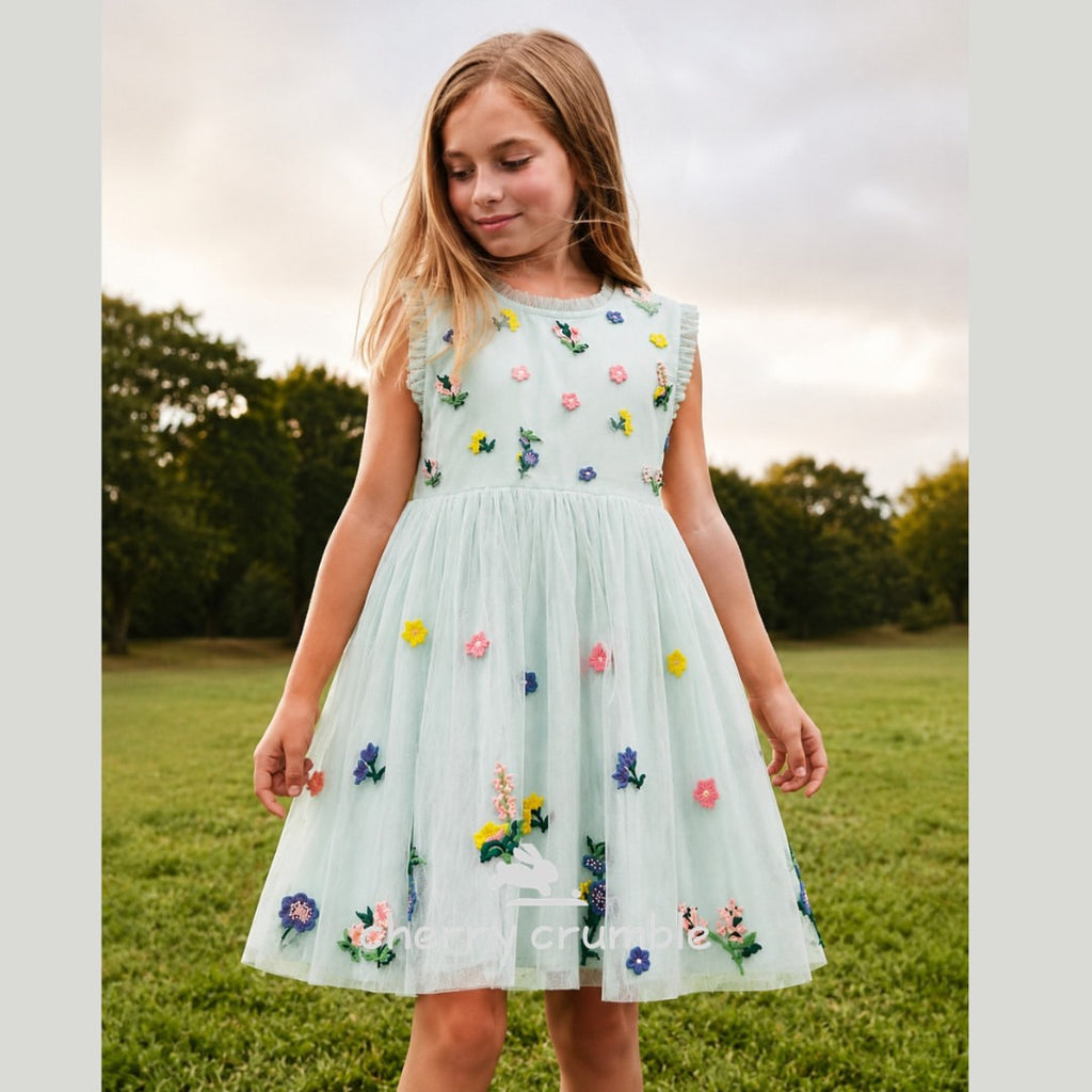 Sky Blue Floral Embroidered Trendy Dress