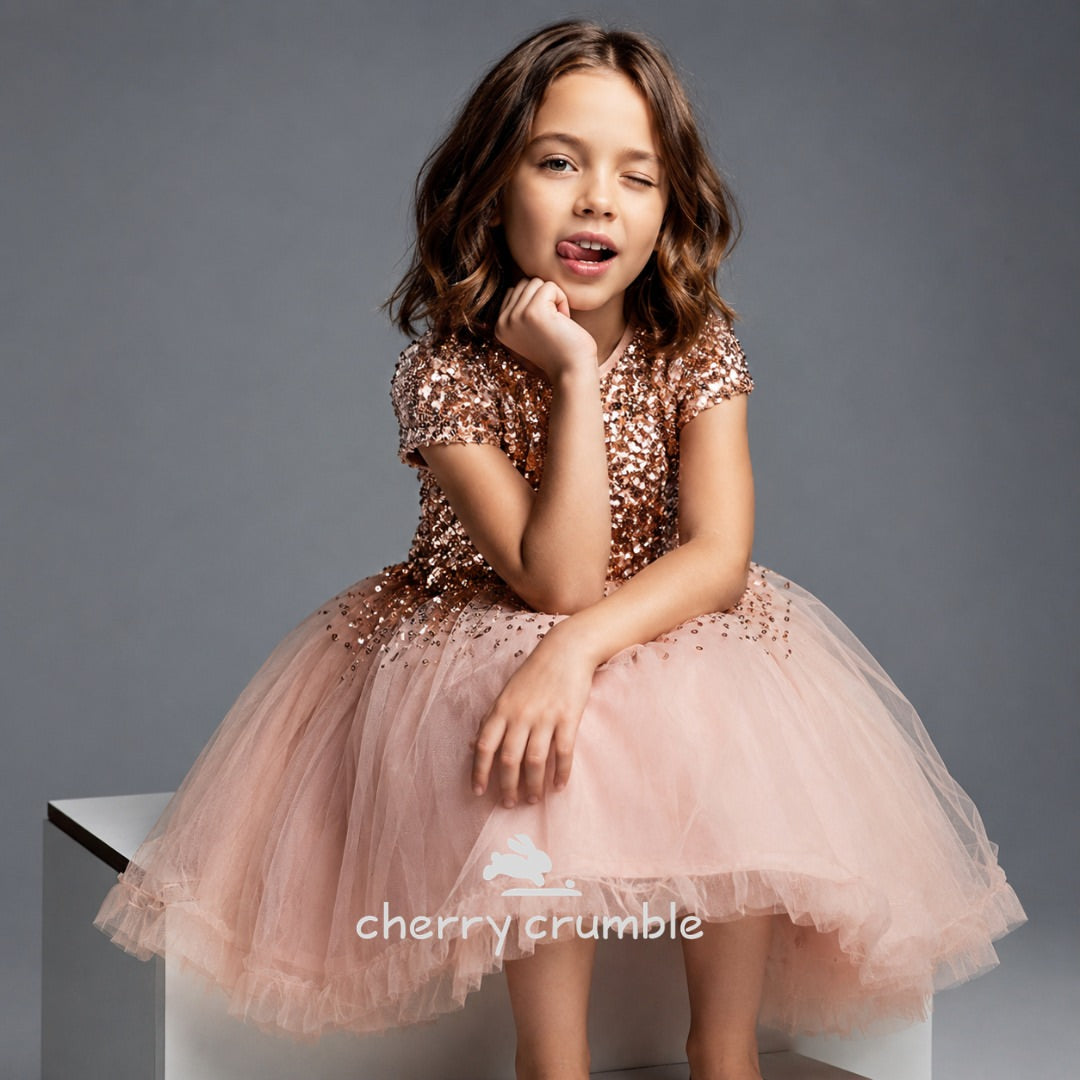 Salmon Sequined Sweet Stylish Partywear Dress