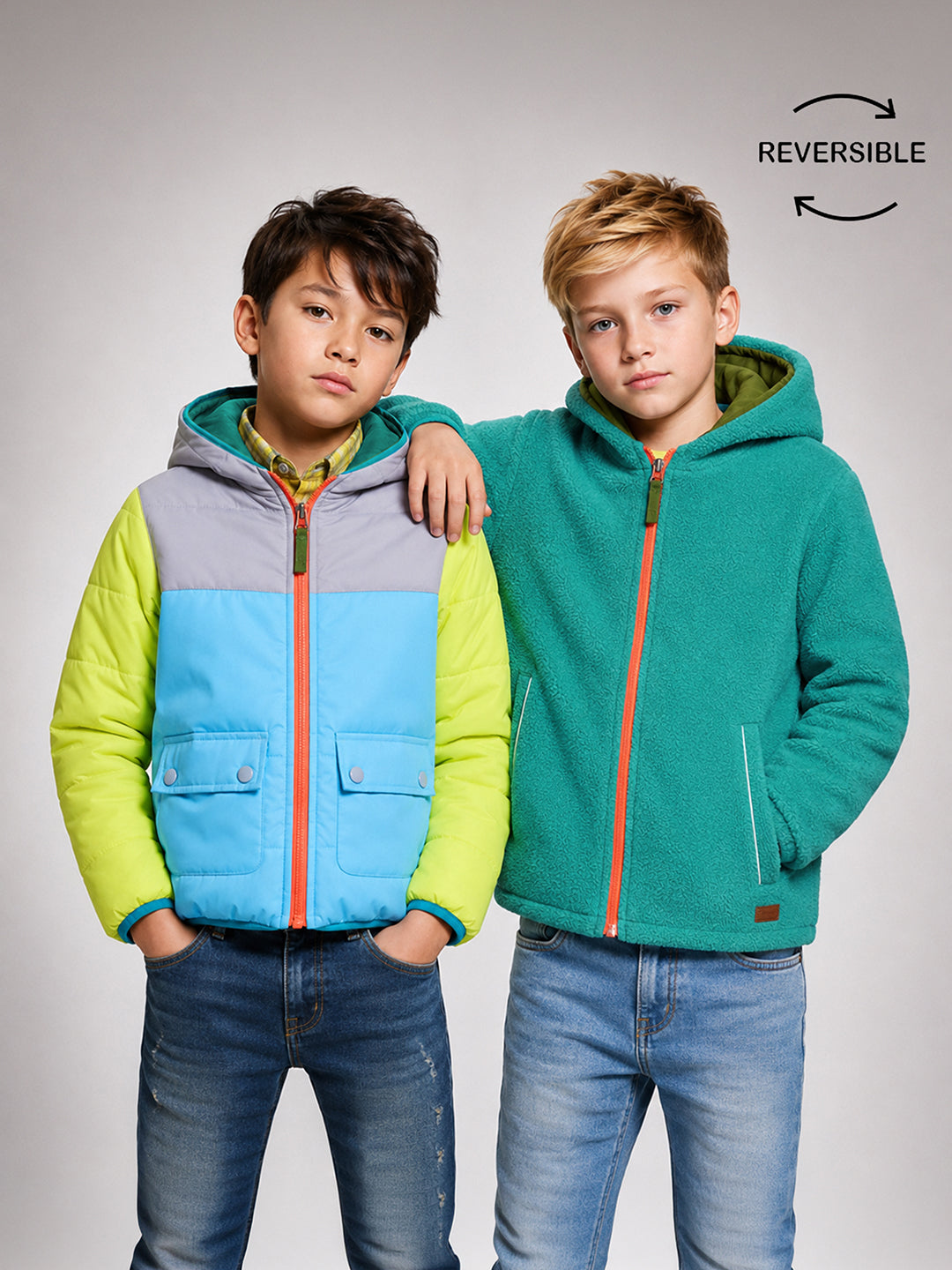 Unisex Kids Reversible Colourblock Winter Jacket