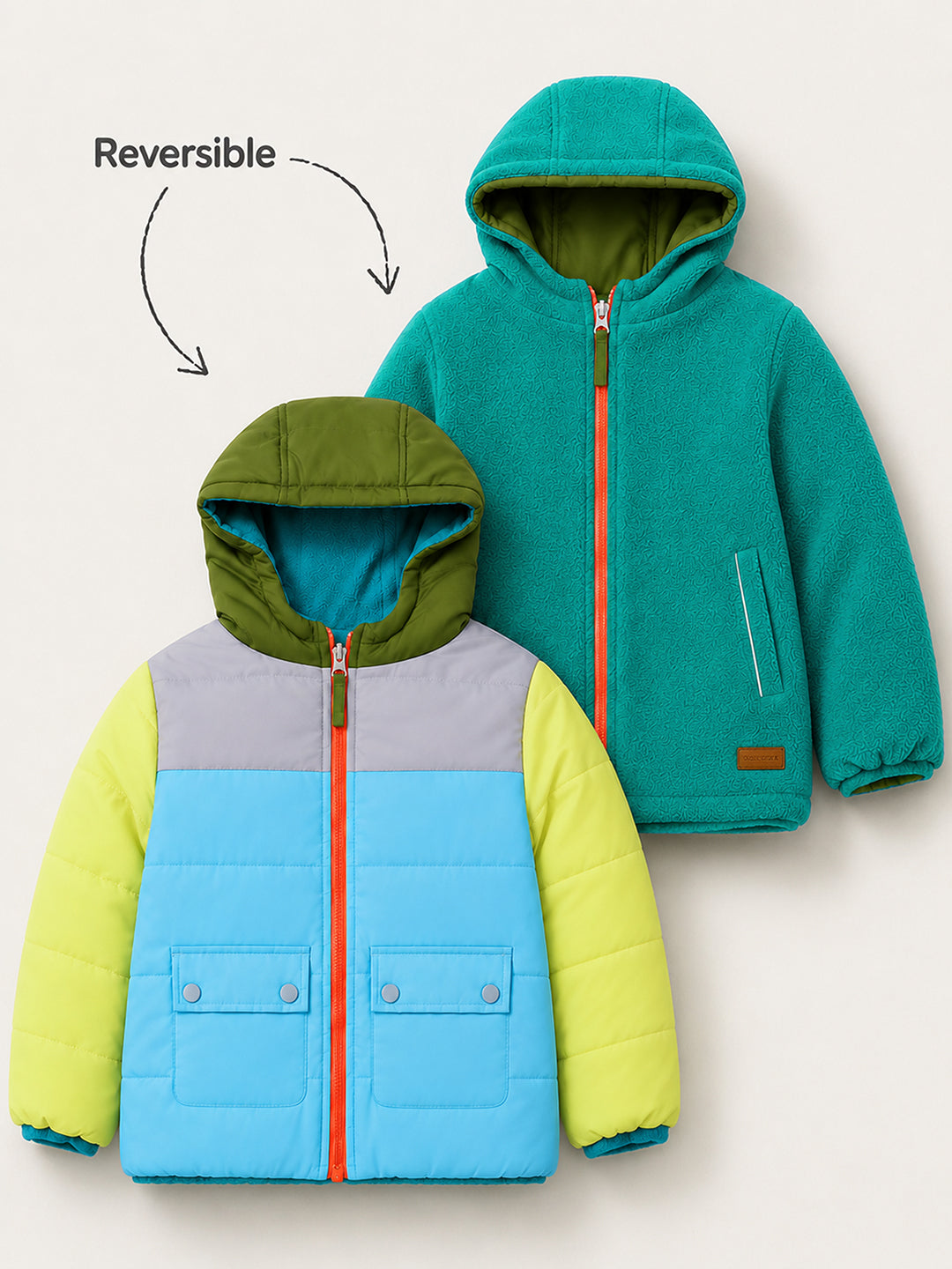 Unisex Kids Reversible Colourblock Winter Jacket