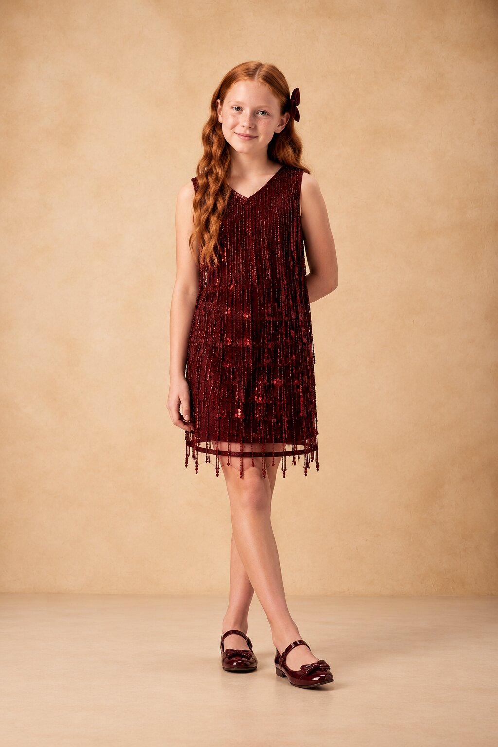 Maroon Sequin Party Dress for Girls