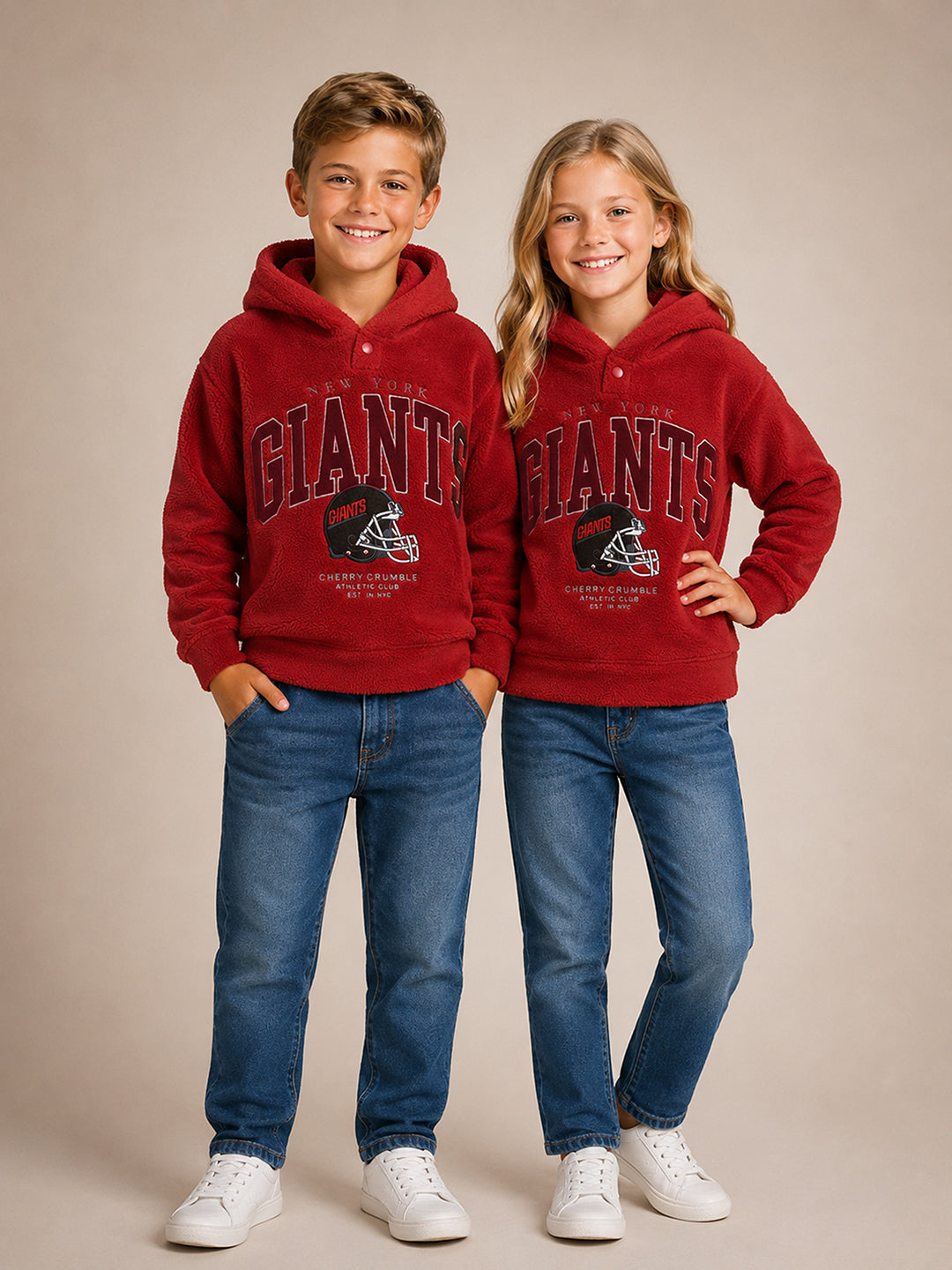 Kids Unisex Maroon Solid Hooded Sweatshirt