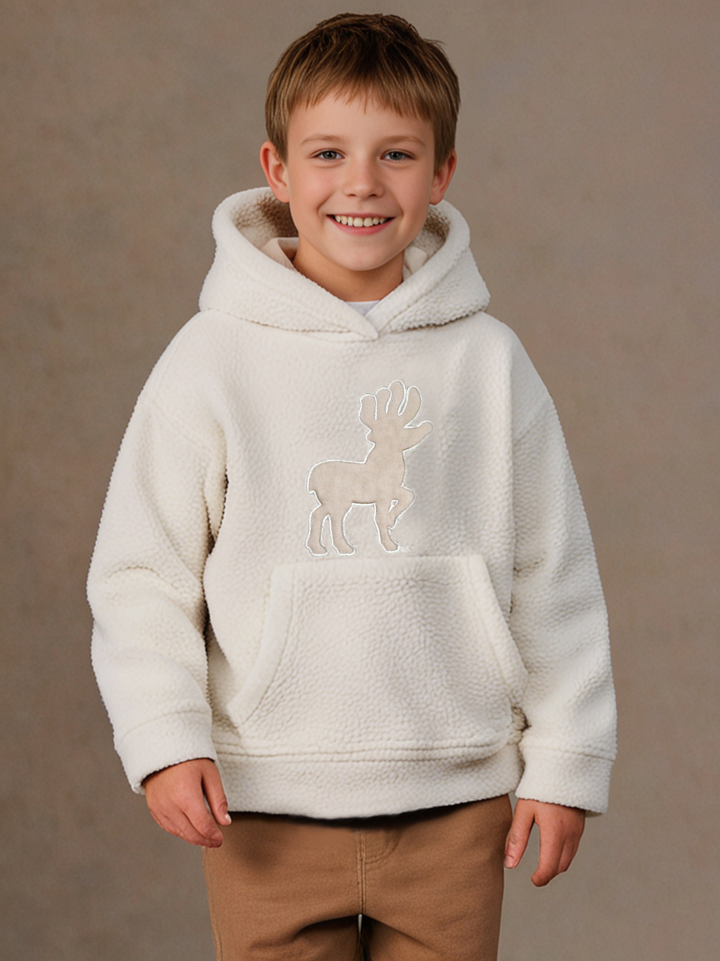 Cherry Crumble beige cotton embroidered hoodie for kids