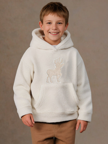 Cherry Crumble beige cotton embroidered hoodie for kids