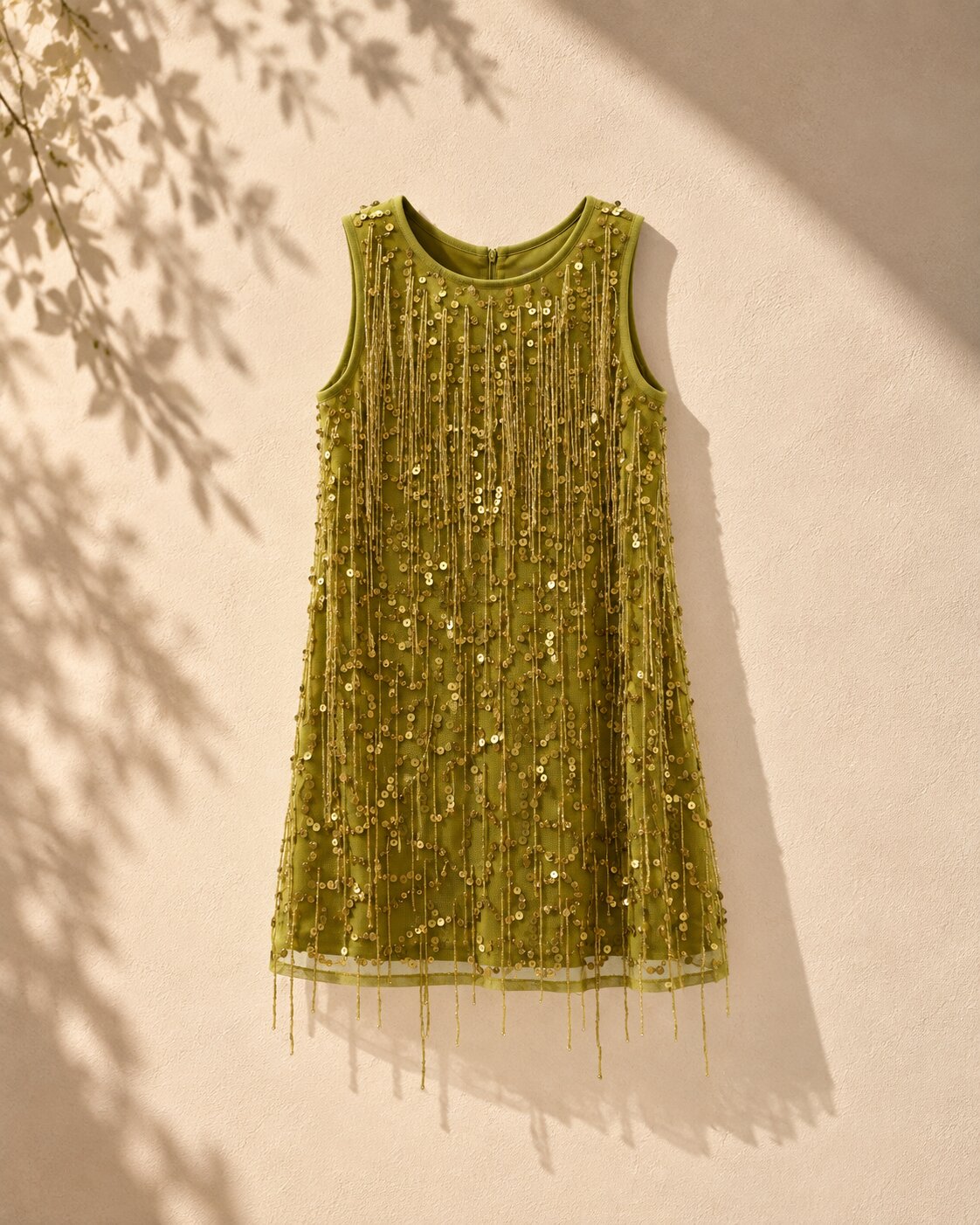 Girls Olive Sequin Embellished Party Dress