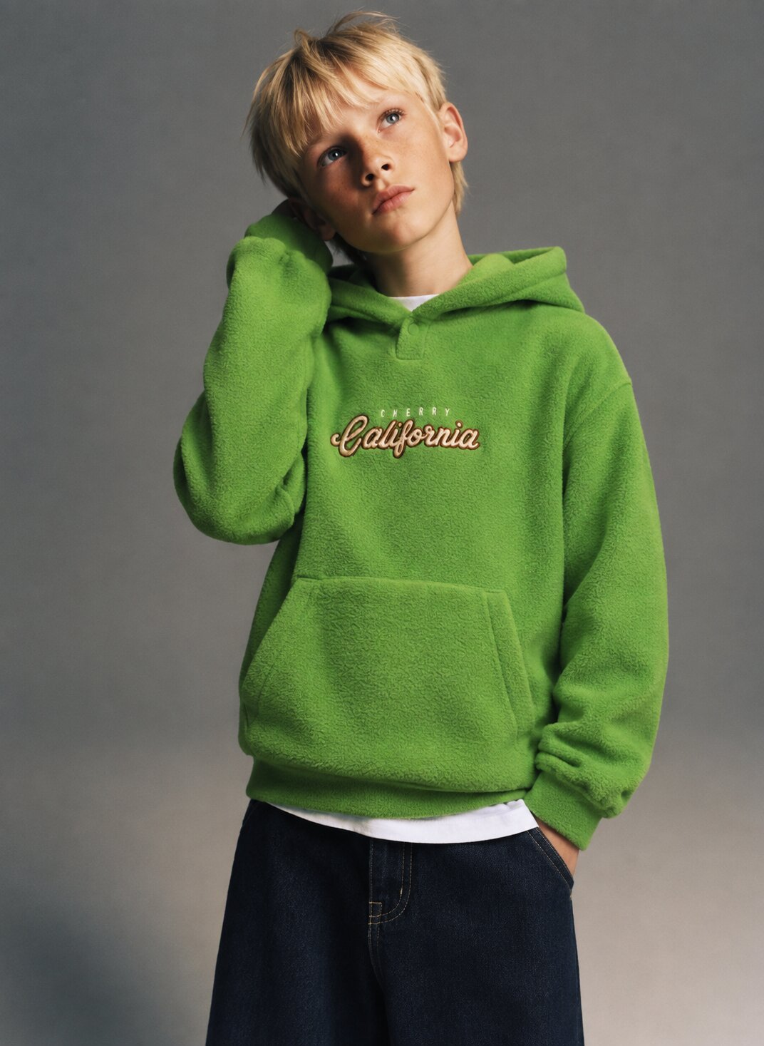 Kids Unisex Green Hooded Sweatshirt