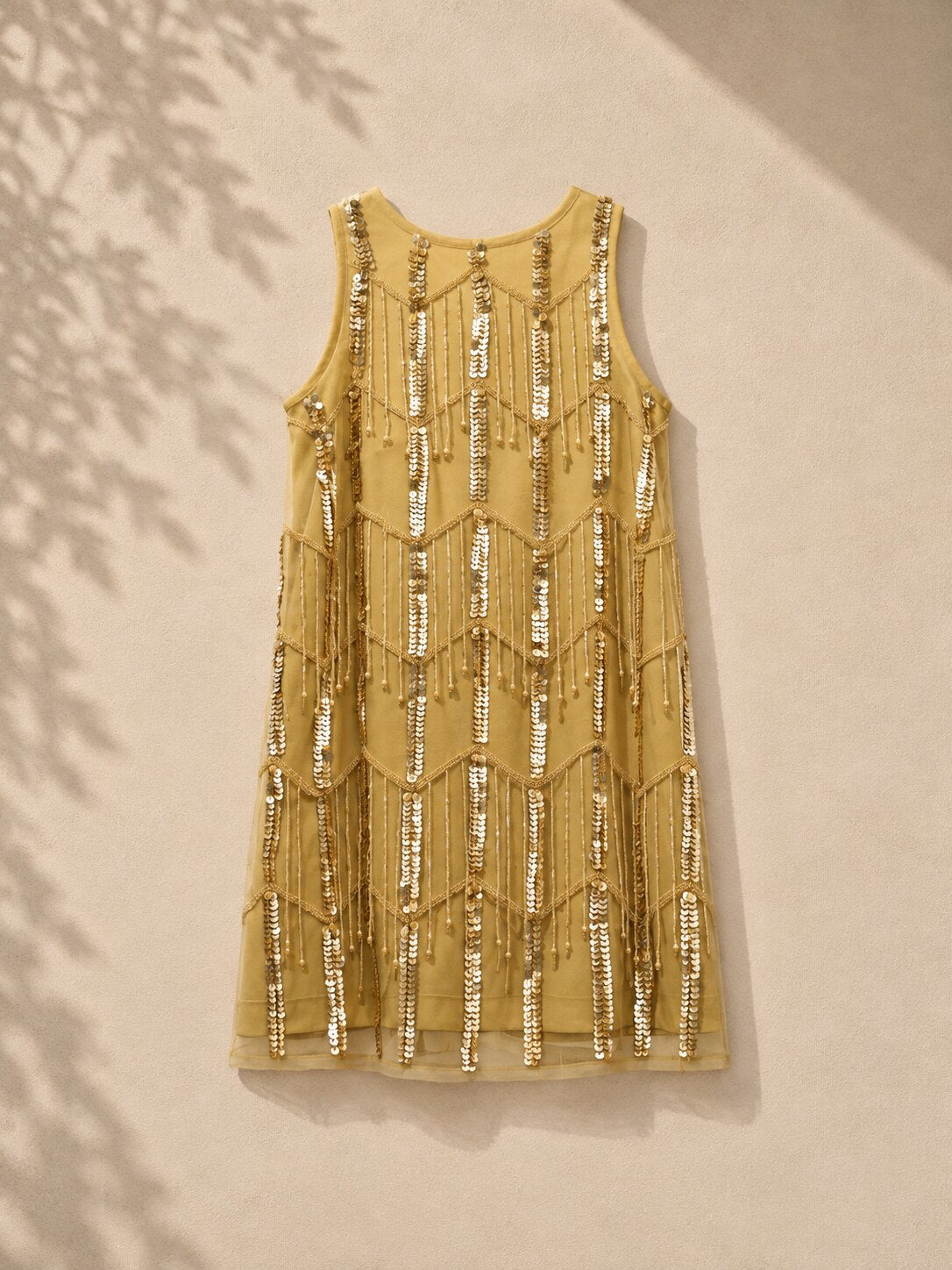 Girls Beige Chevron Sequin Party Dress
