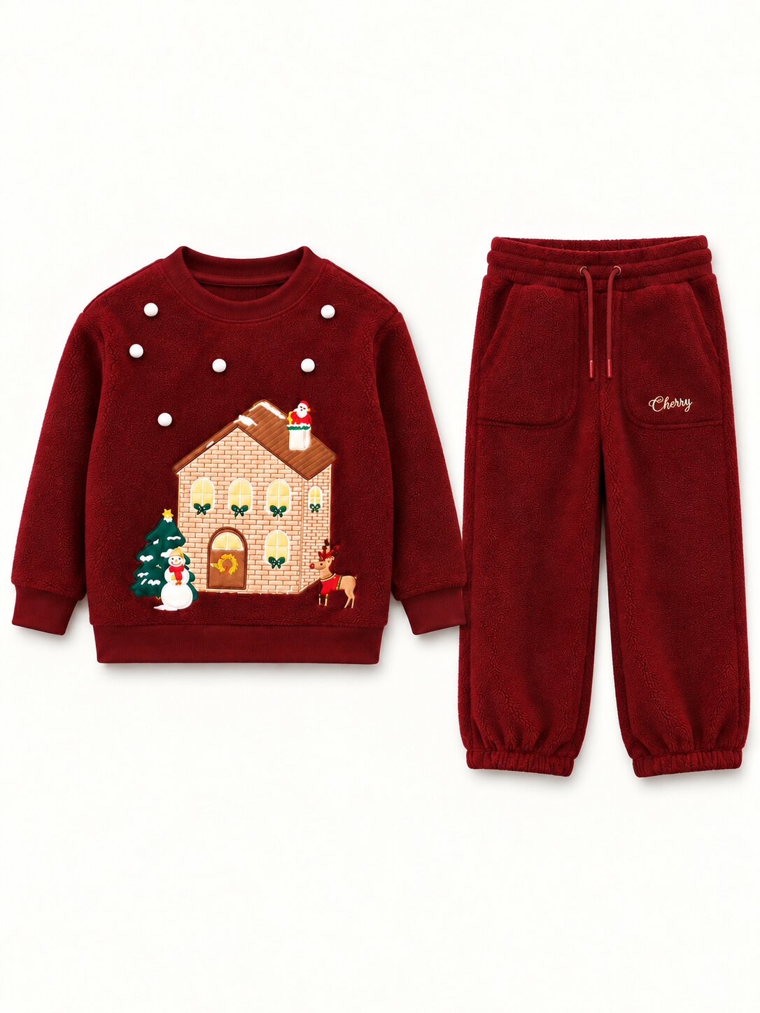 Unisex Kids Maroon Patch Work Sweatshirt with Trouser Co-Ord Set