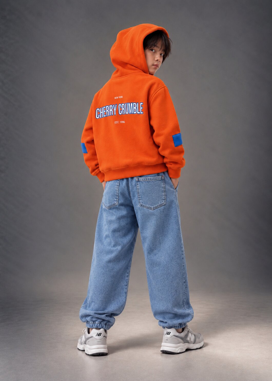 Kids Unisex Orange Solid Hooded Sweatshirt