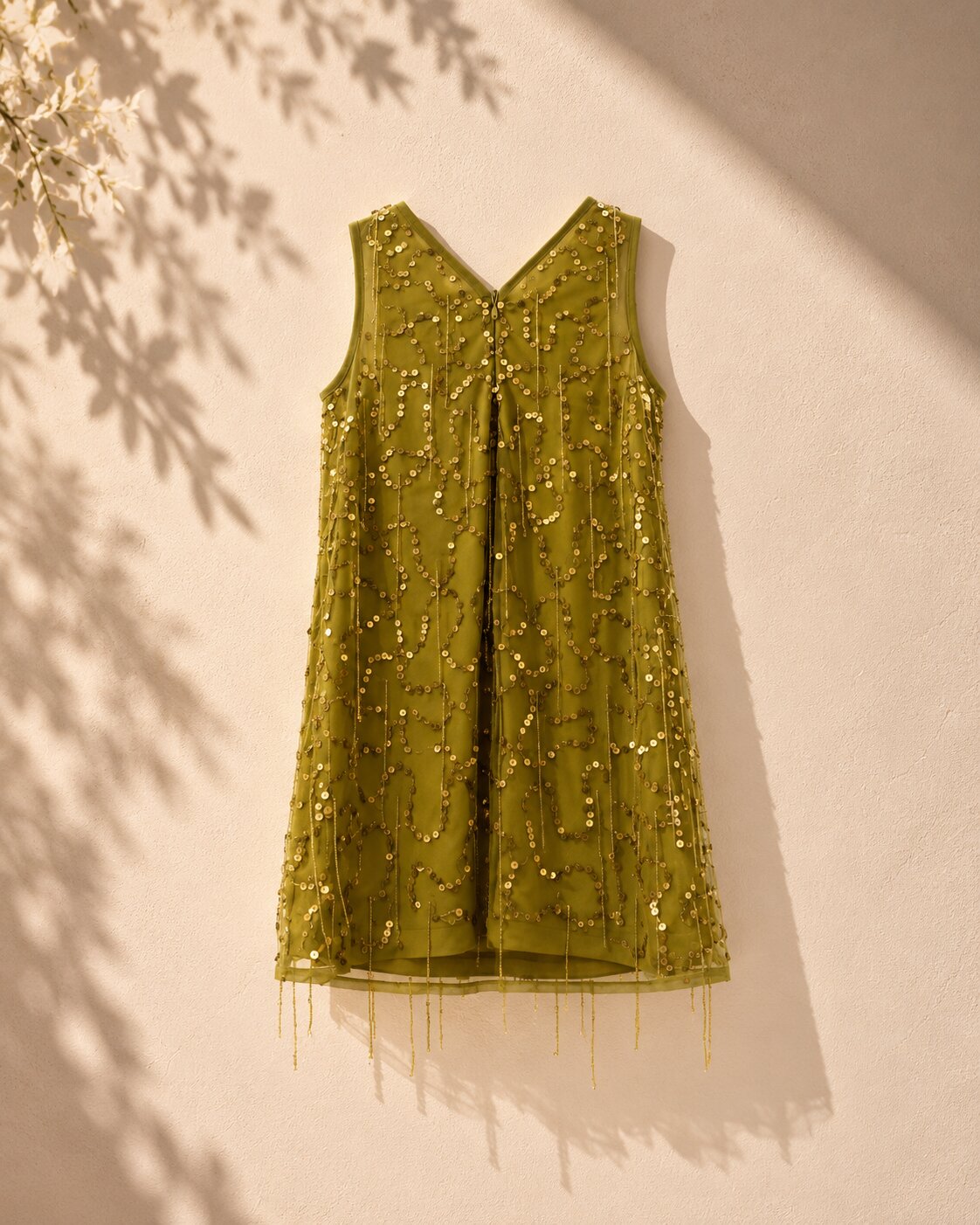 Girls Olive Sequin Embellished Party Dress