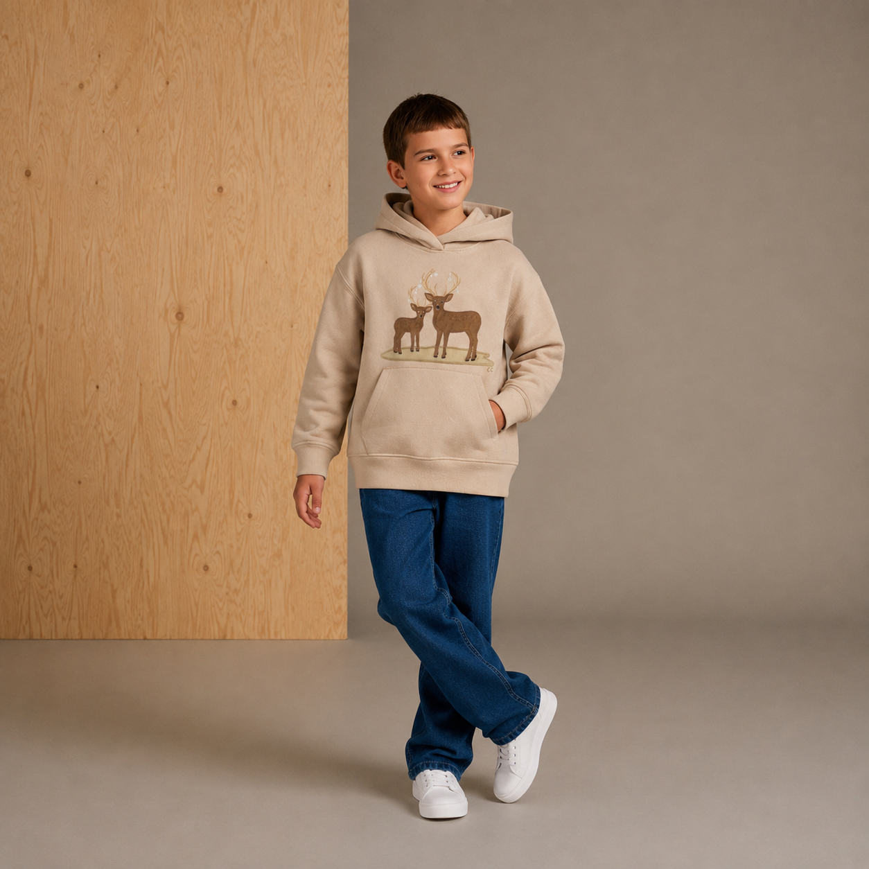 Eleganter beiger Kapuzenpullover