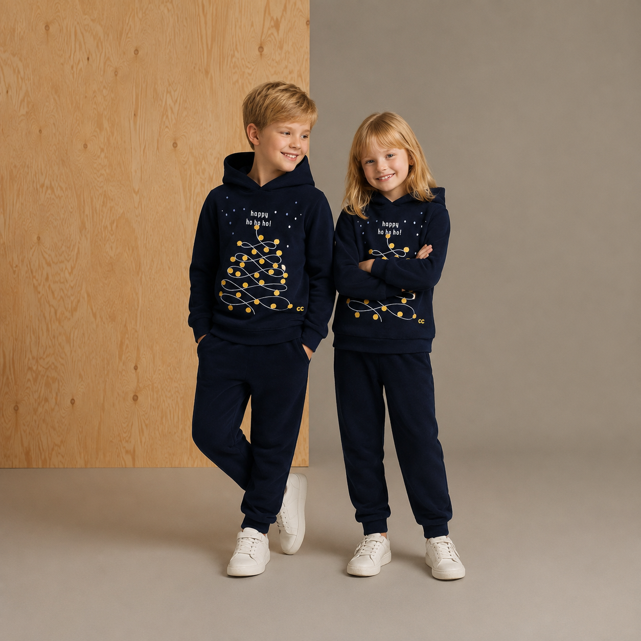 Deep Navy Embroidered Winter Hoodie Set