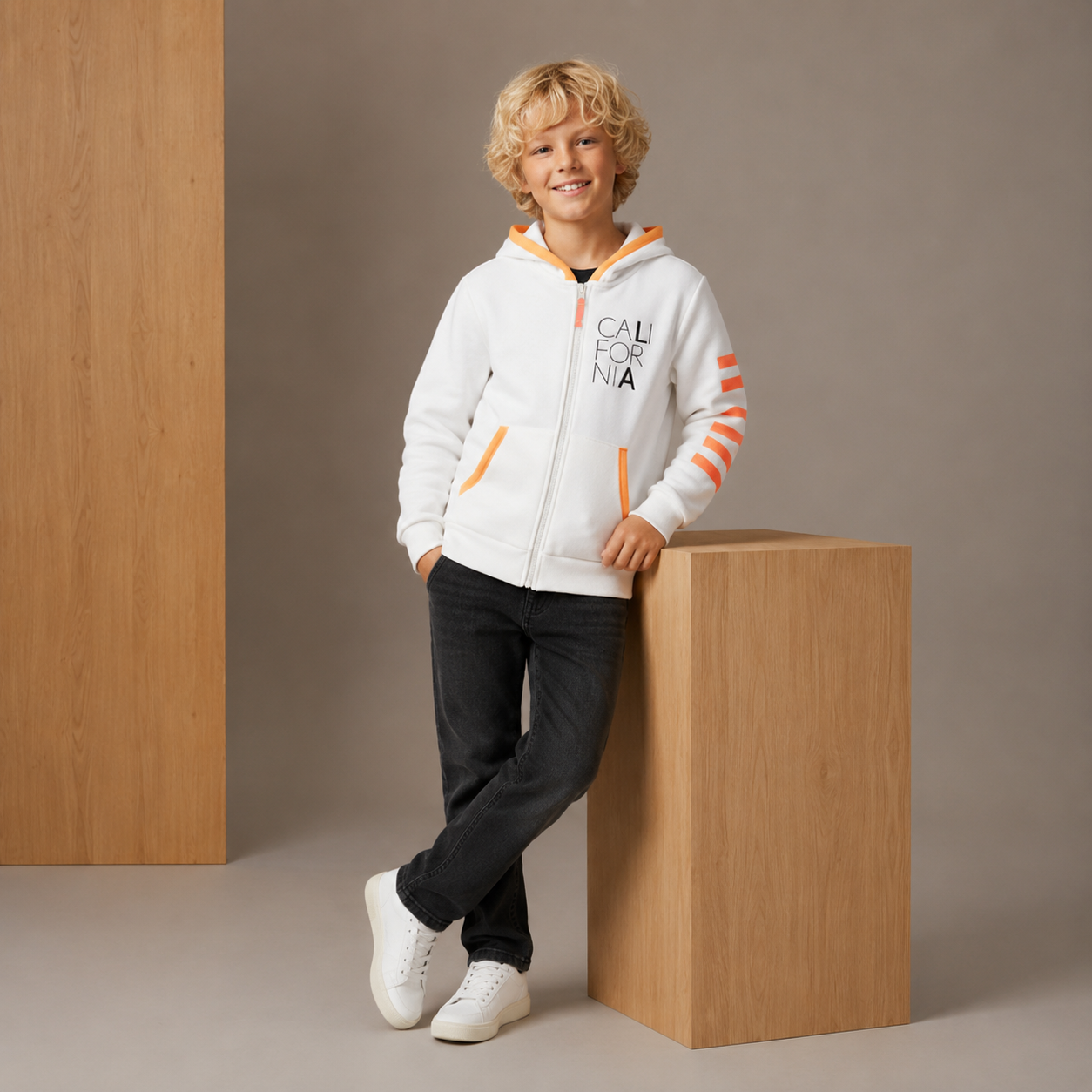 Sweat à capuche zippé enfant unisexe motif flocon de neige blanc – Molleton de coton doux hiver