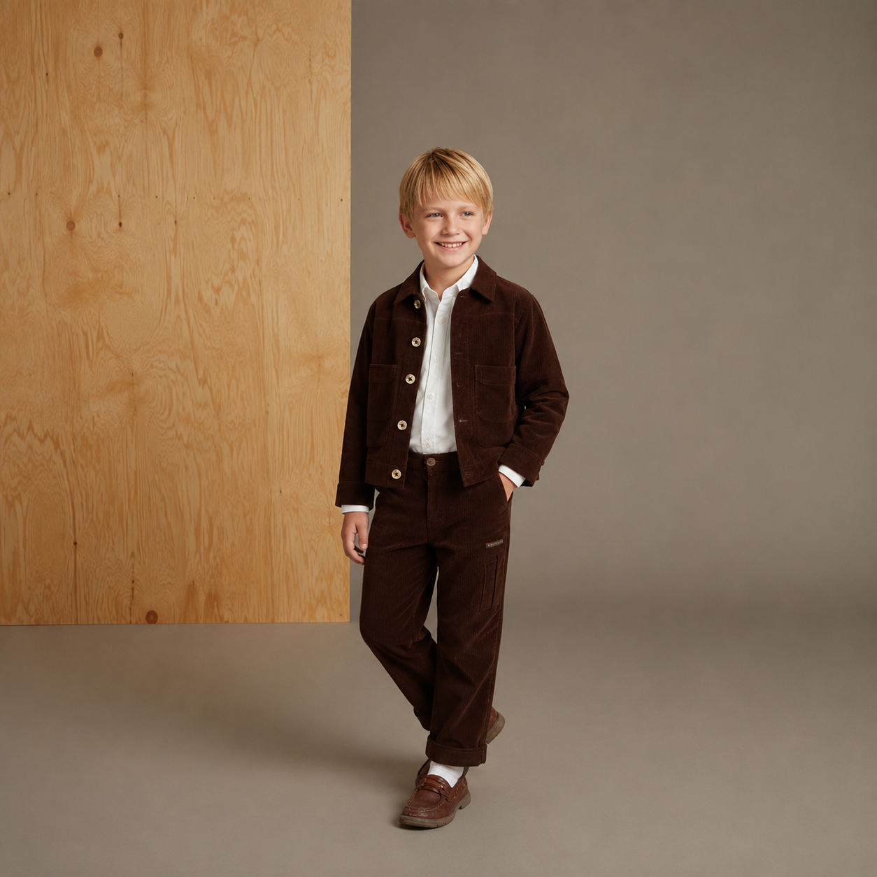 Kinder-Winterset Unisex aus weinroter Baumwolle – Jacke mit Knopfleiste und Hose