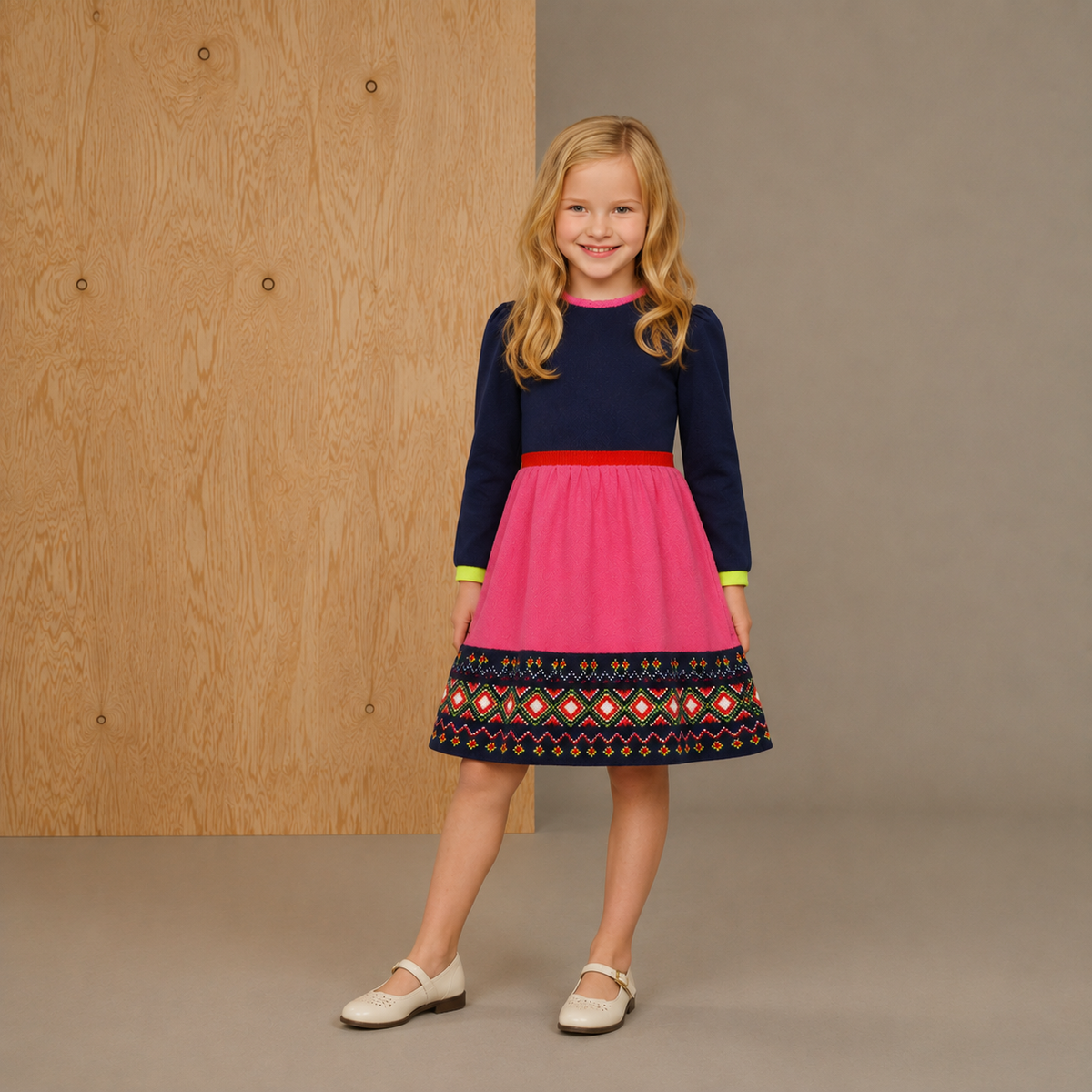 Winterkleid mit bunten Blüten