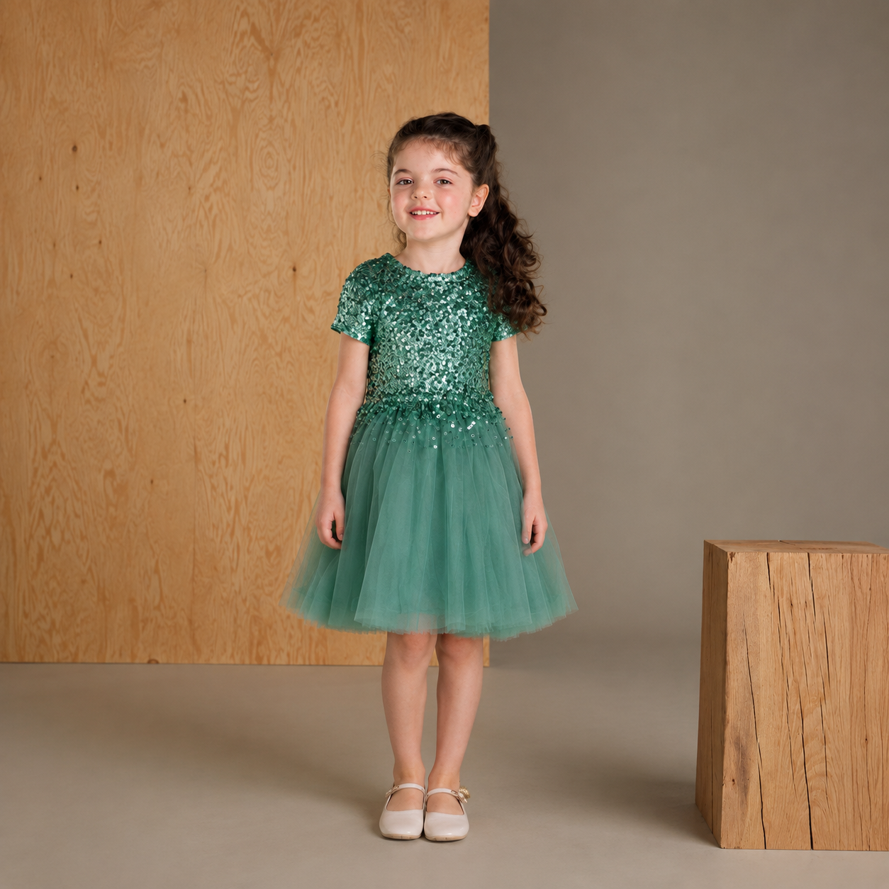 Grünes Paillettenkleid im klassischen Stil