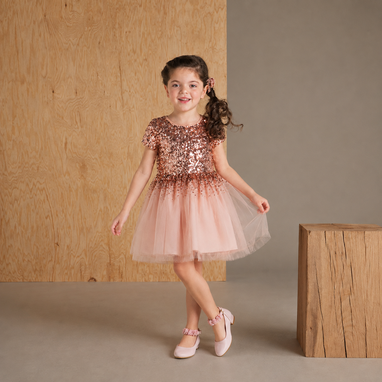 Lachsfarbenes Pailletten-Kleid – Süß und Stilvoll für Partys
