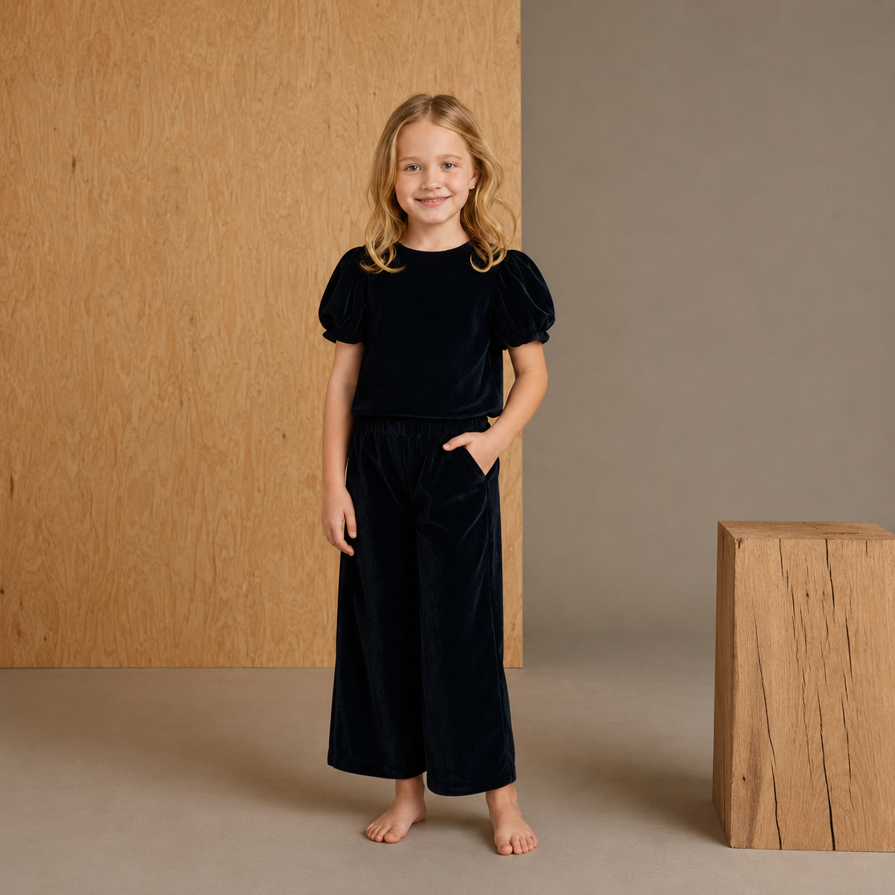 Black Solid Velvet Playful Smart Top