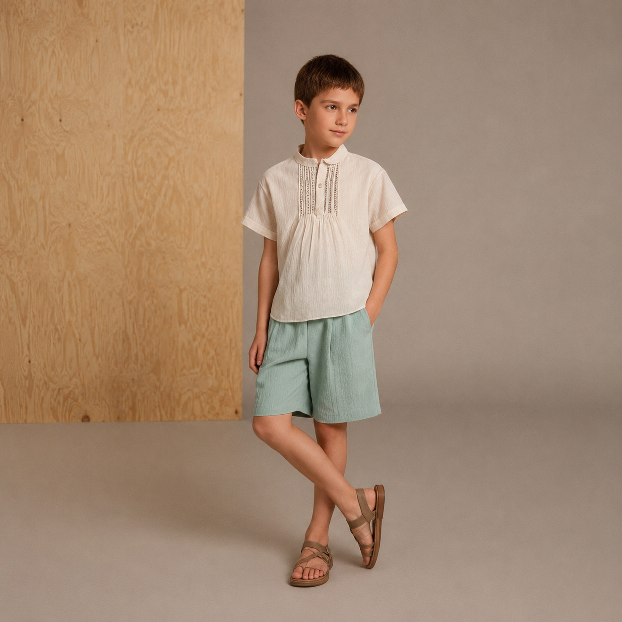 Cream & Green Cool Fit Top & Short Set