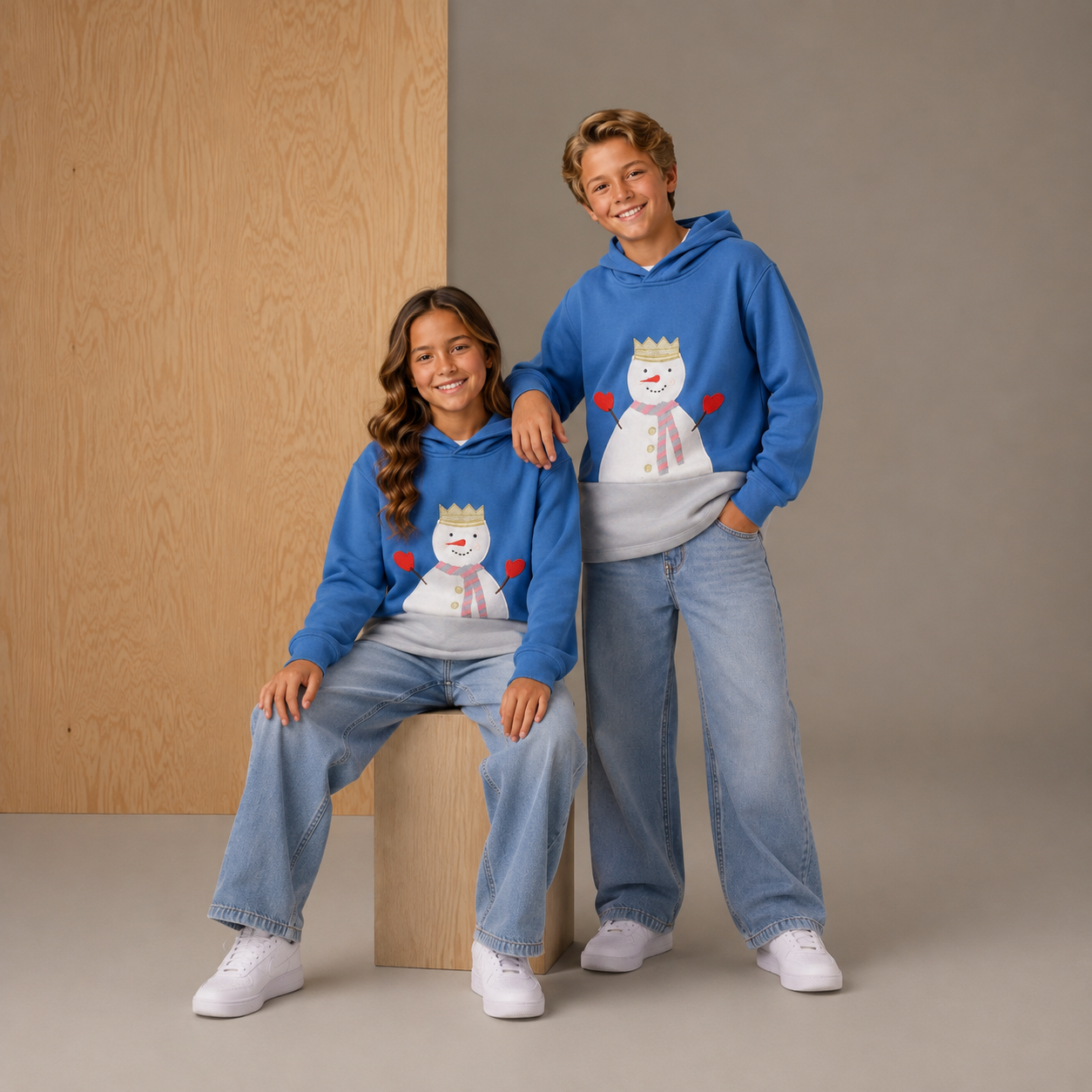 Blue  Embroidered Unisex Hoodie
