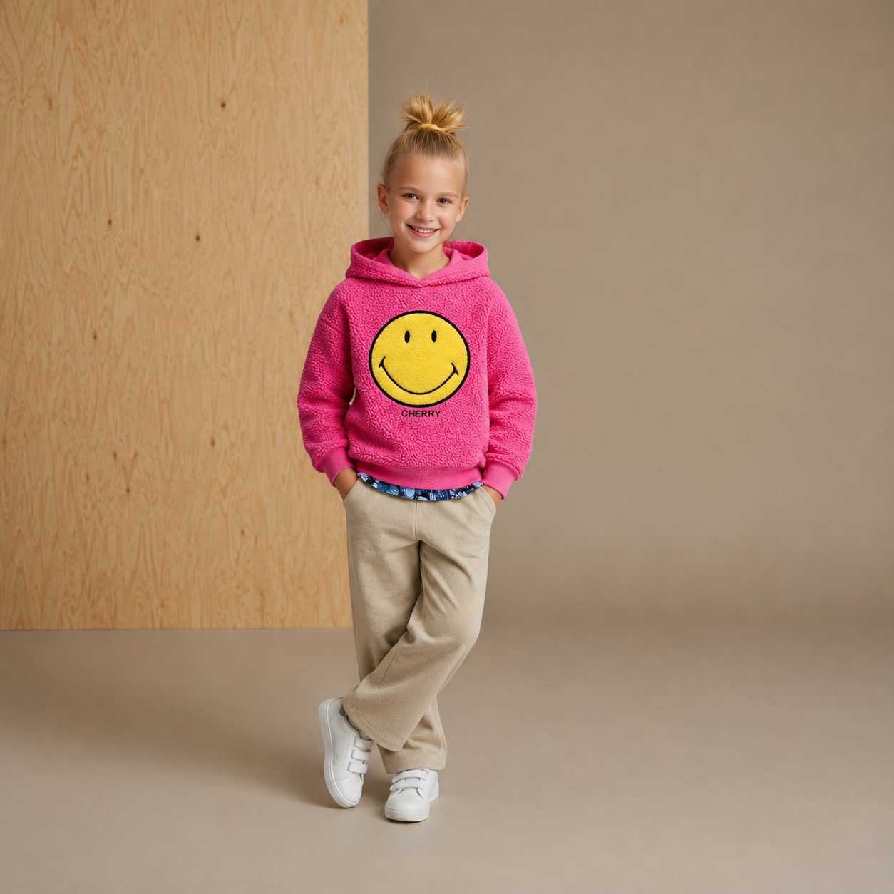 Applique Hoodie Klassisches Rosa