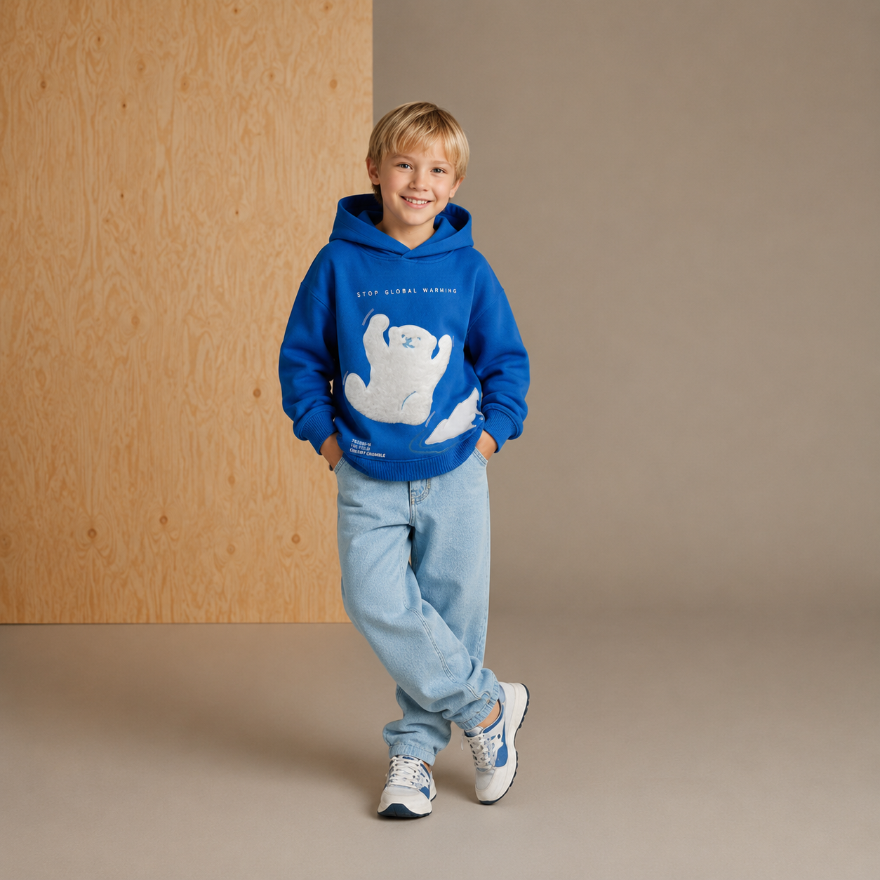 Blauer kuscheliger Kapuzenpullover